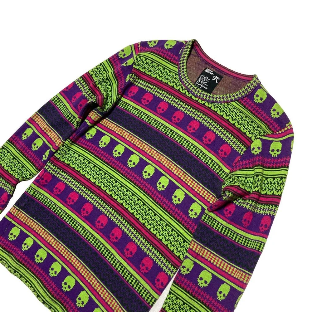 トップス PPFM 00s skull full design long sleeves Women's Full Skull Long Sleeve T-Shirt - Black with Pink