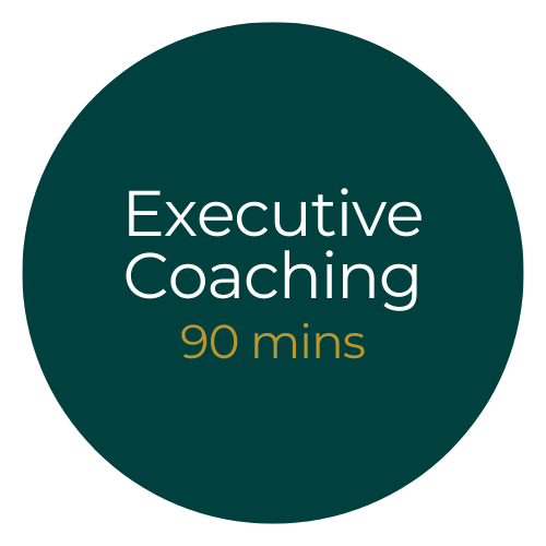 Green circular badge with white and yellow text reading 'Executive Coaching 90 mins'.