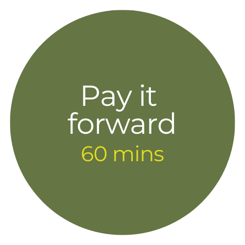 Green circular sign with white text that reads 'Counselling Plus' and yellow text that reads '60 mins'.