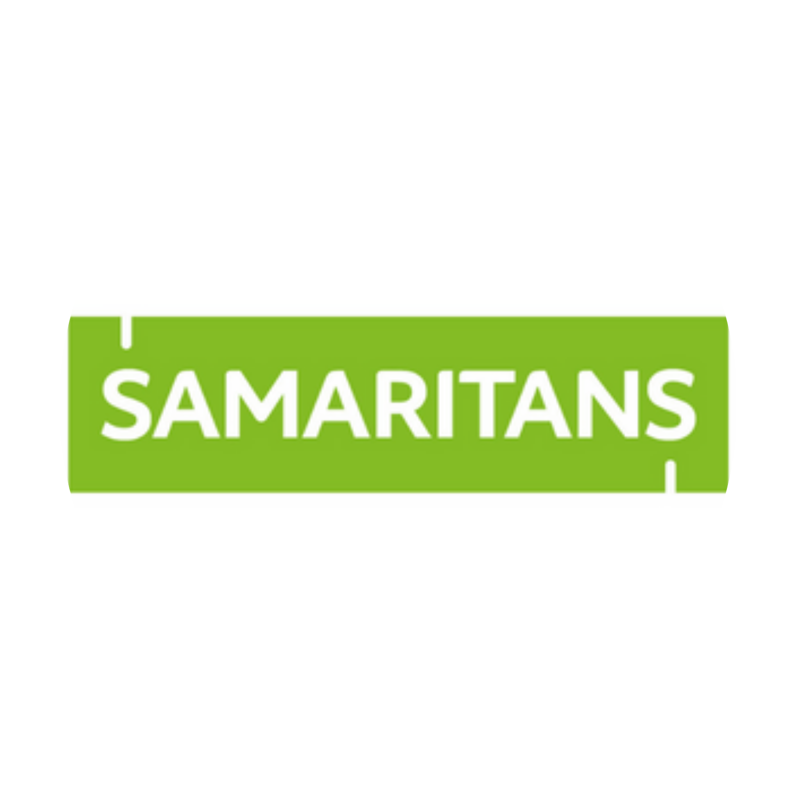 Samaritans logo, white text on green background, circular design.