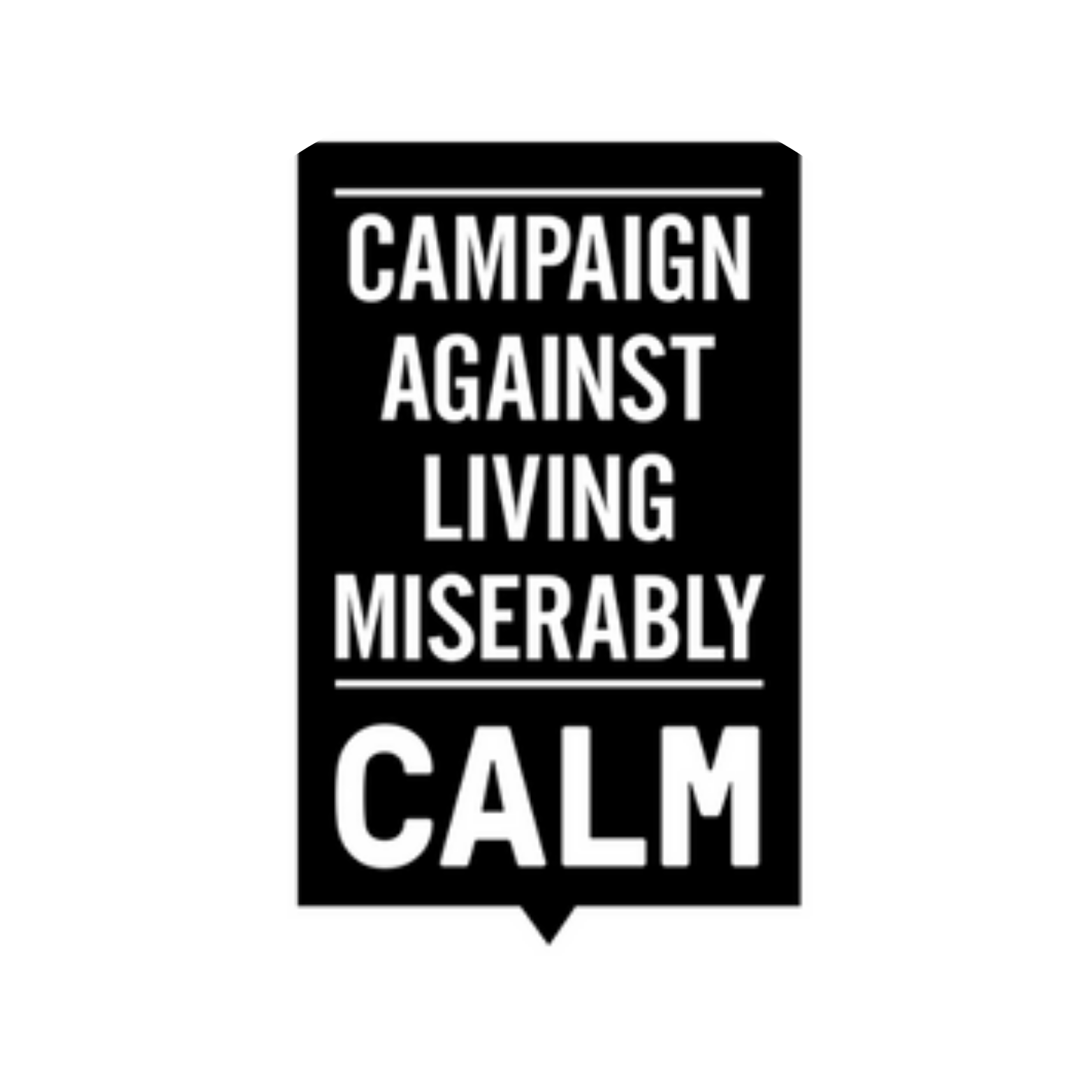 Logo of Campaign Against Living Miserably (CALM) featuring bold text.