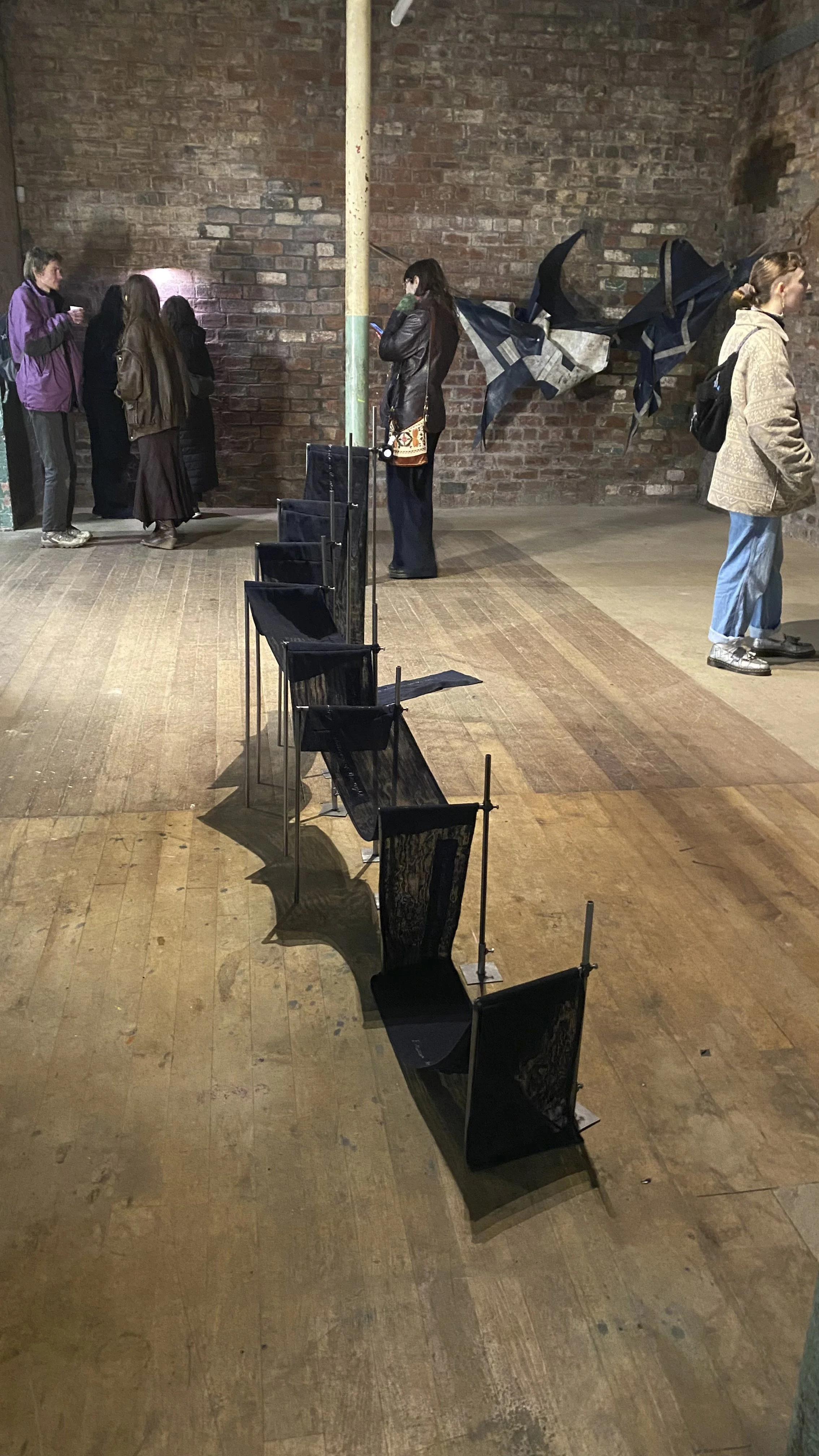  8 × 16mm stainless steel elements and embroidery on fabric  approx. installed length - 5.2m 