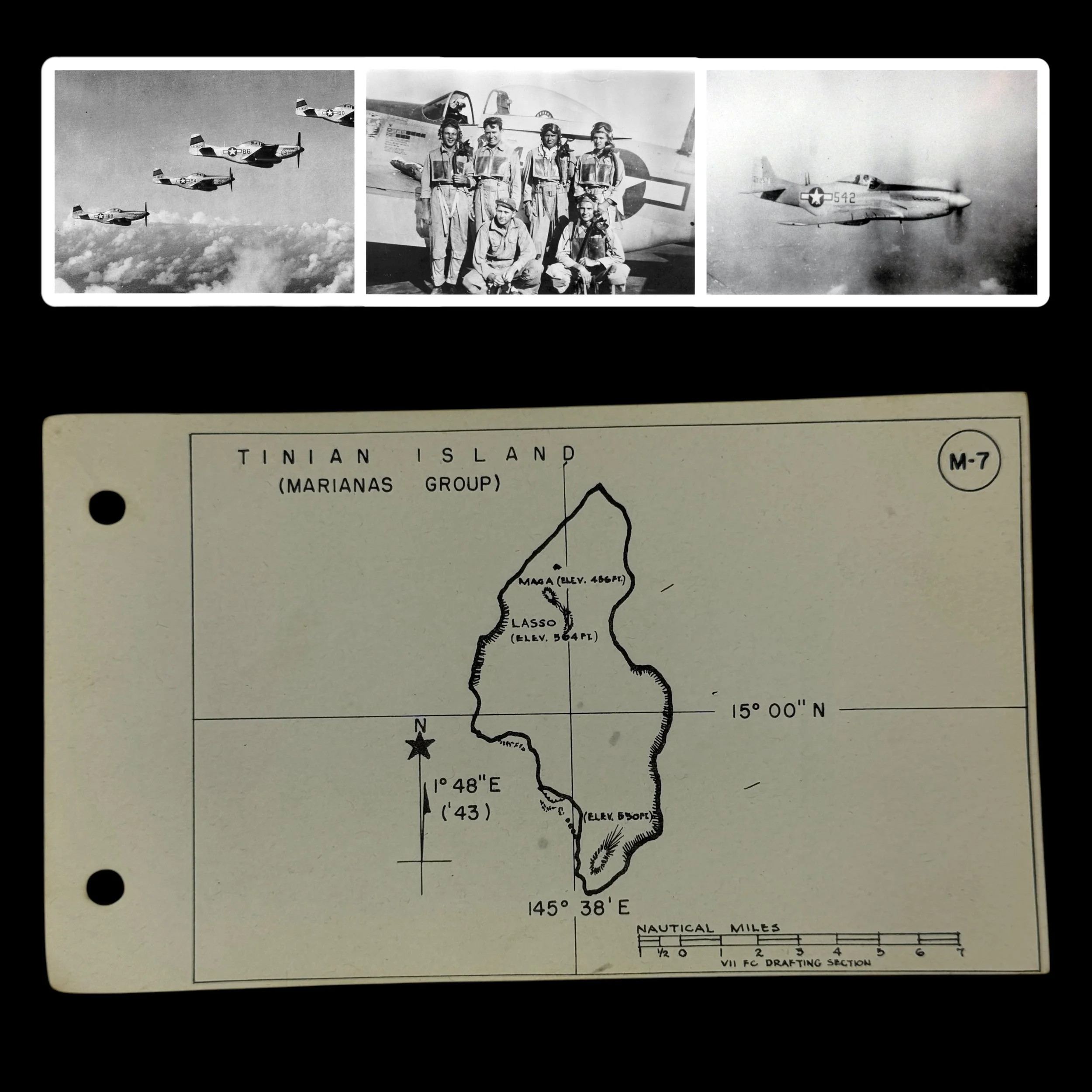 RARE! WWII VII Fighter Command P-51 Mustang Pilot Aguijan Islands (Marianas Group) "Kneepocket" Flight Combat Map