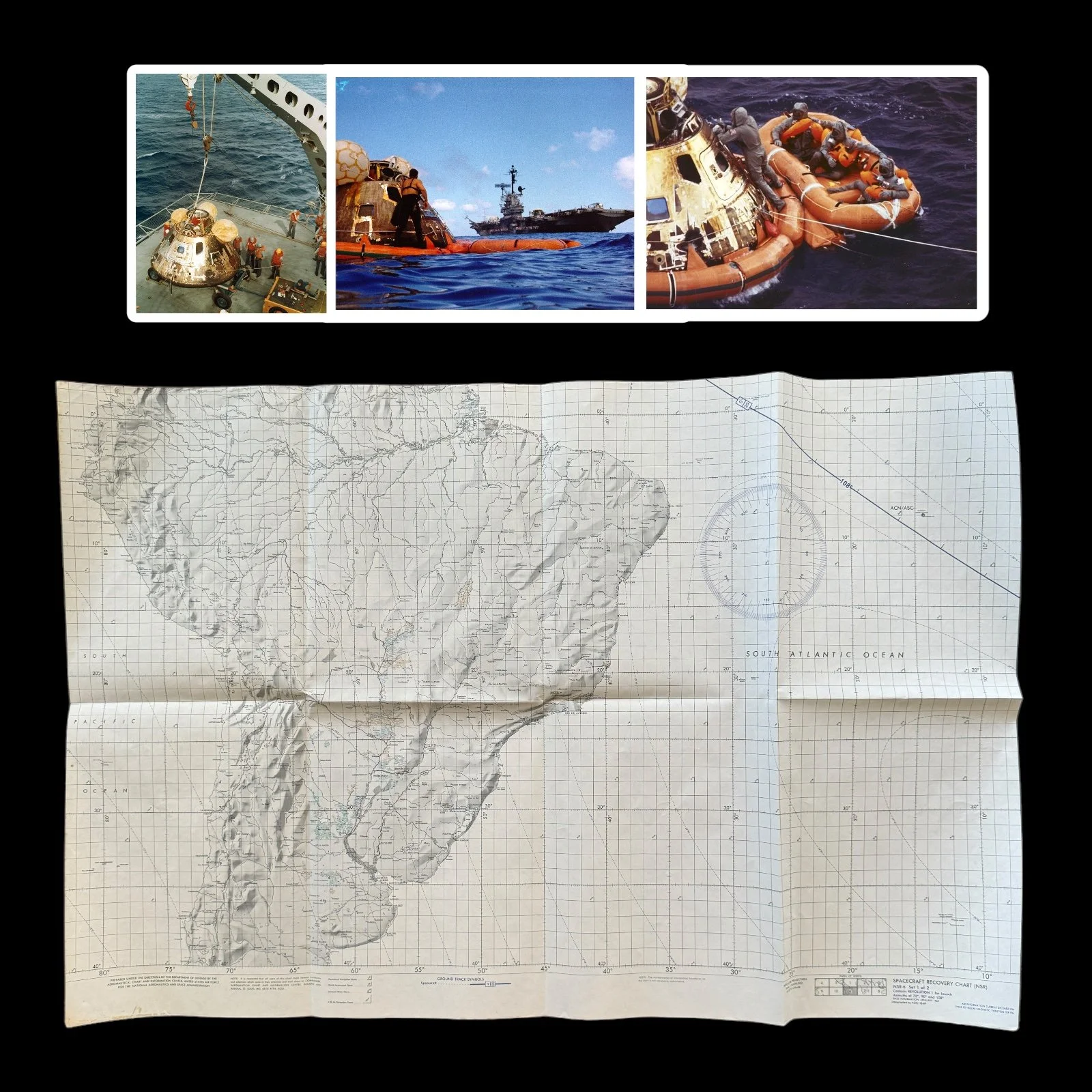 RARE! Original NASA 1969 Apollo 9-12 Mission "Spacecraft Recovery Chart" Department of Defense (DoD)