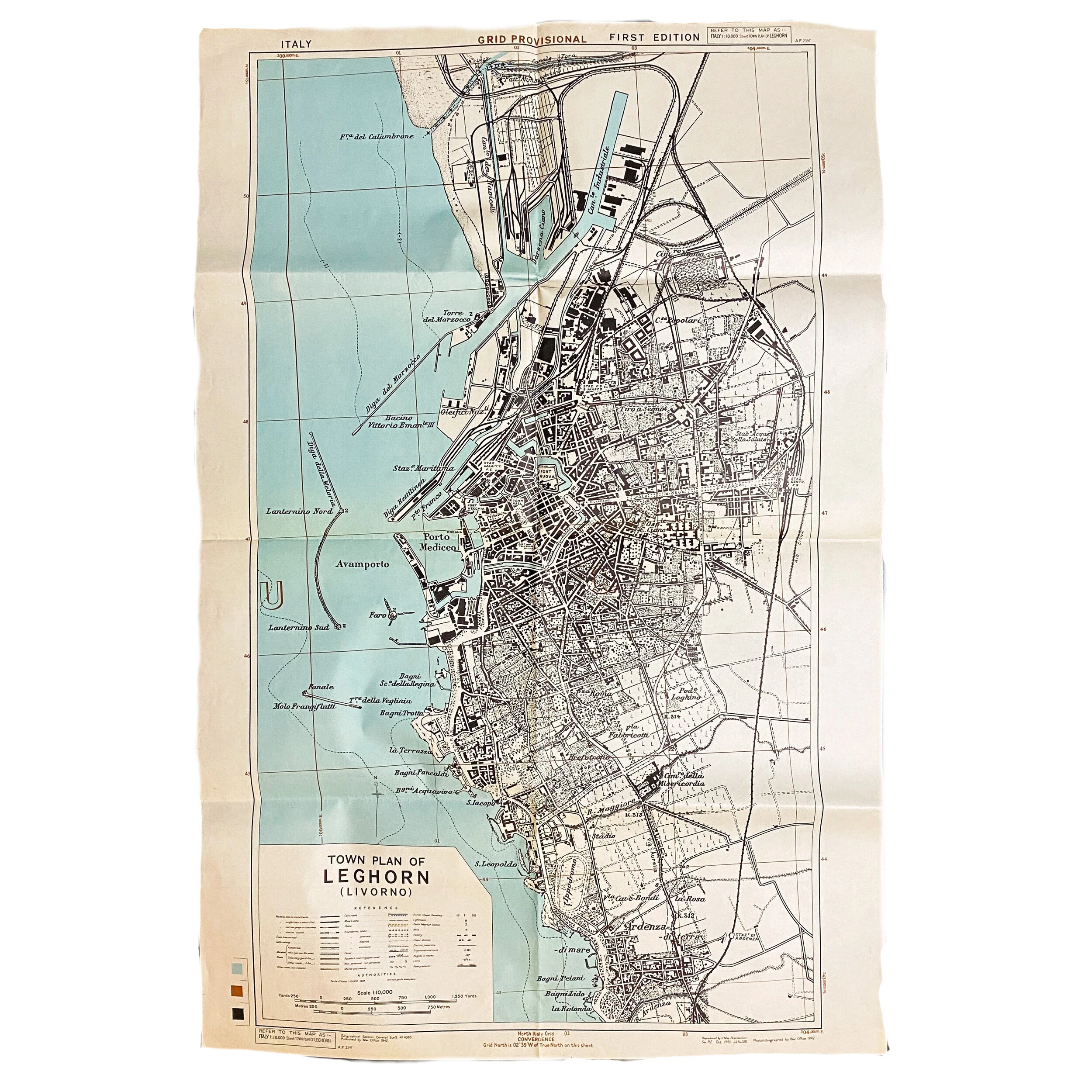 Original U.S. WWII Map of Italy - Leghorn 1942