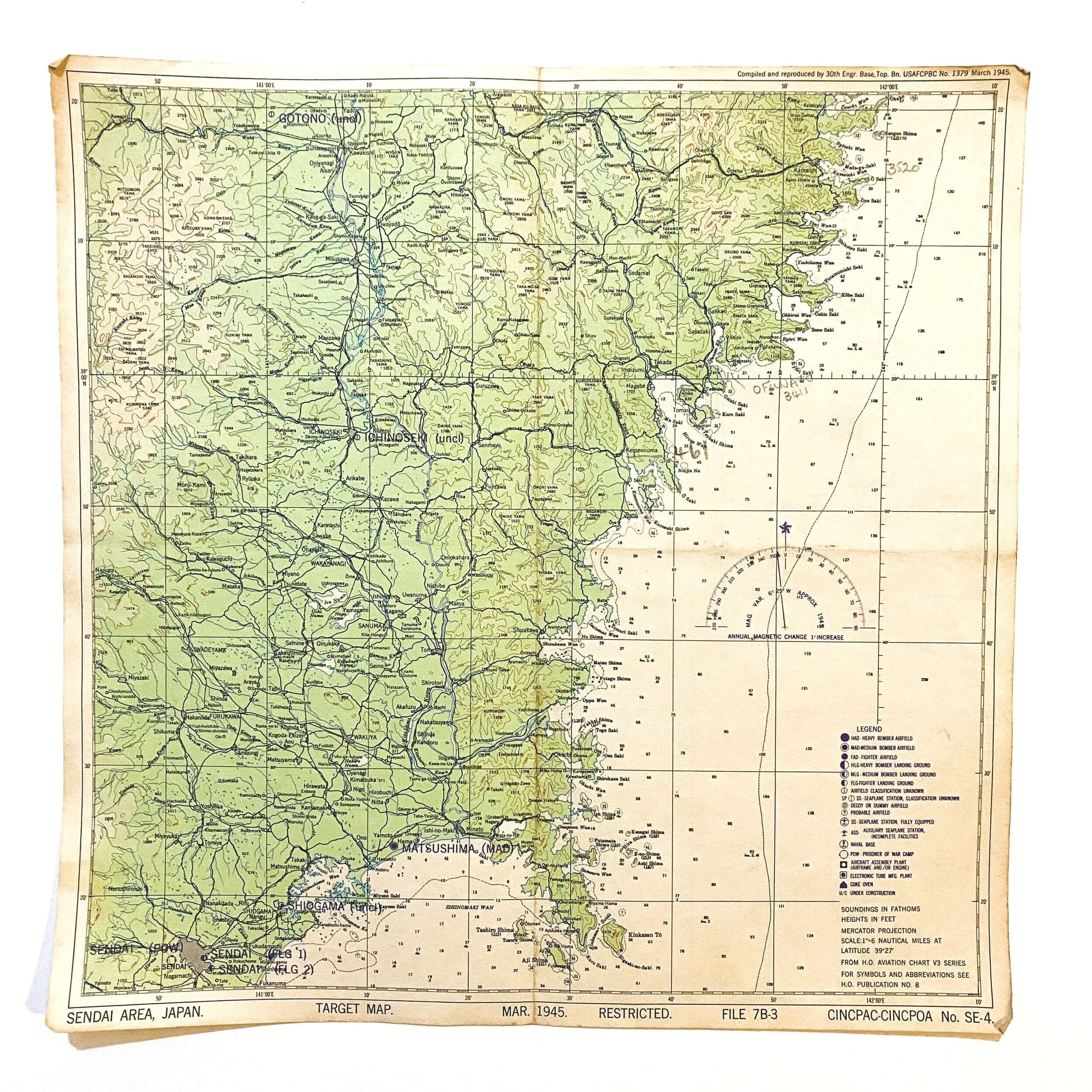 Sendai B-29 Heavy Bomber Long Range Bombing Navigator Pilot Map