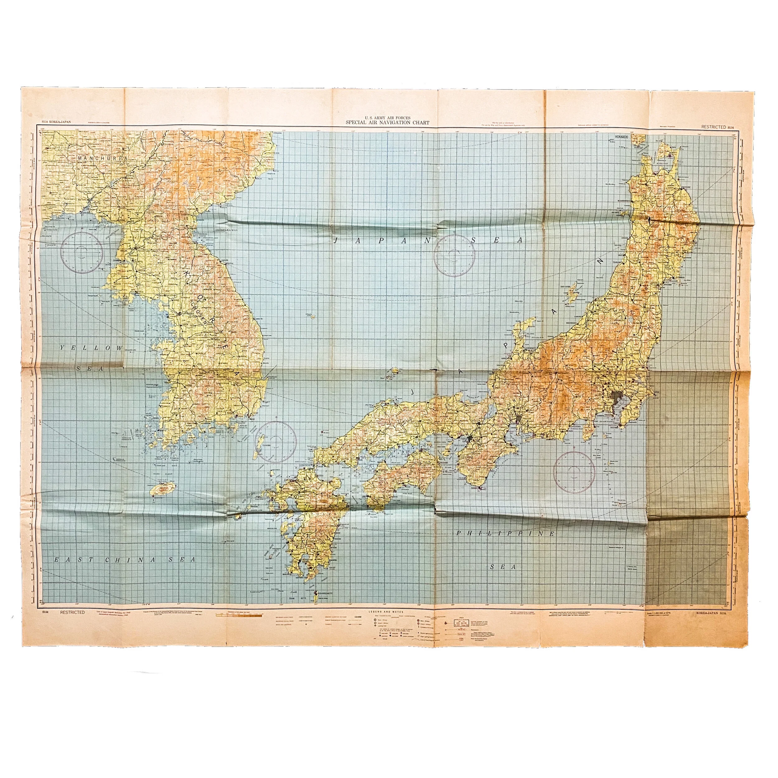 RESTRICTED 1945 U.S. Army Air Forces Special Air Navigation Map of Japan Targets