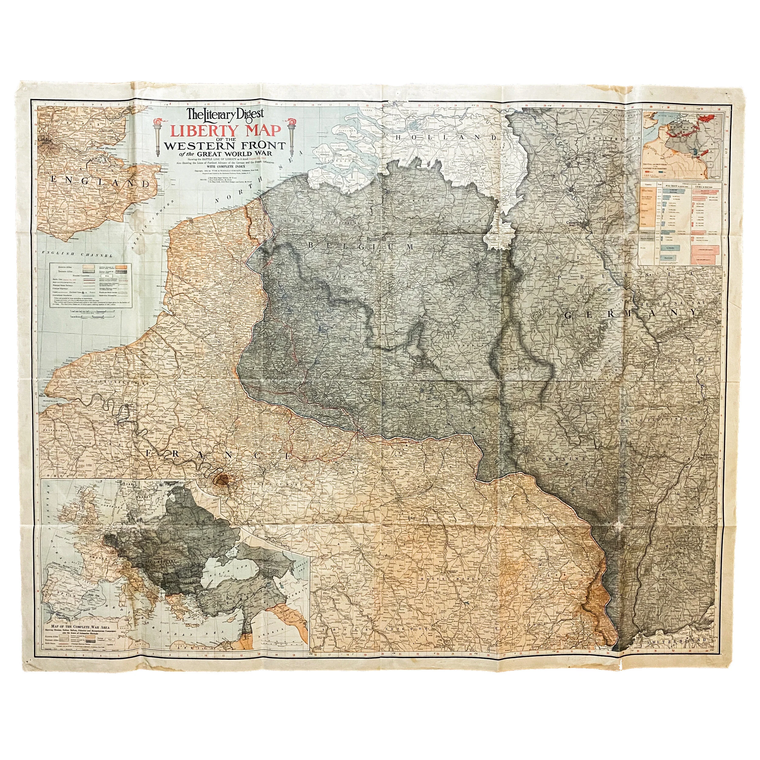 1918 The Literary Digest Liberty Map of the Western Front of the Great World War