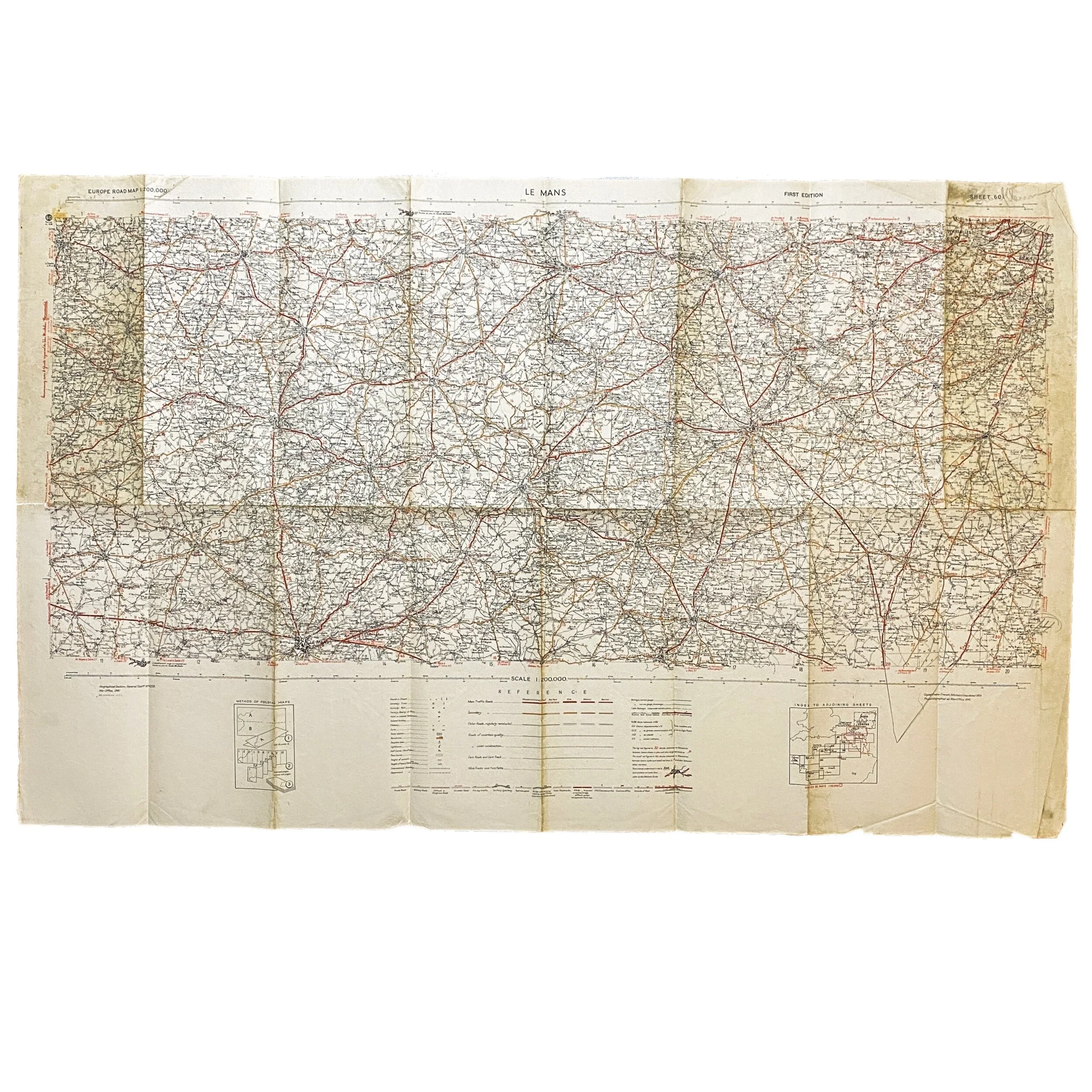 310th Field Artillery 'George W. B.' Named Combat Map of 'Le Mans' France