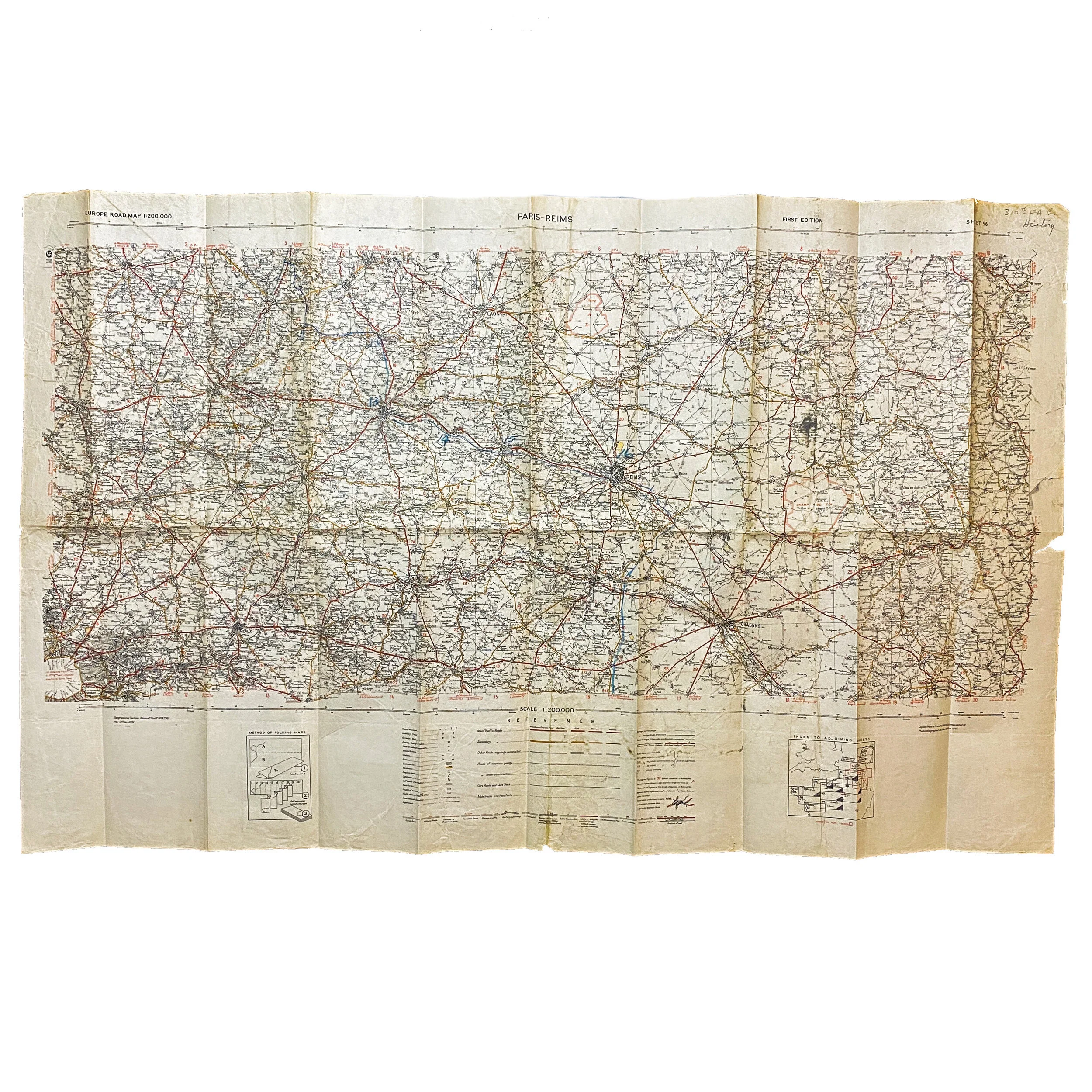 310th Field Artillery 'George W. B.' Named Combat Map of 'Paris-Remis' France