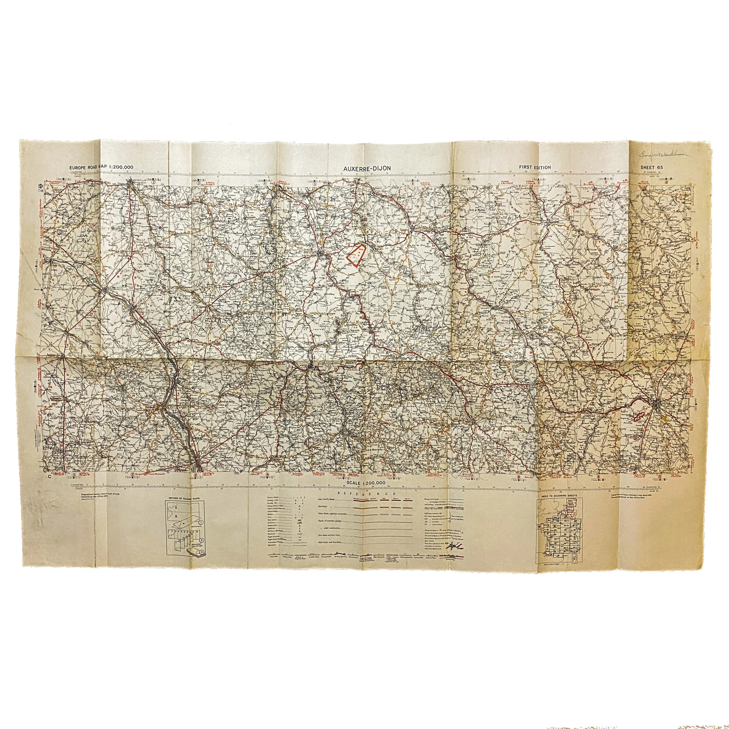 310th Field Artillery 'George W. B.' Named Combat Map of 'Auxerre-Dijon' France