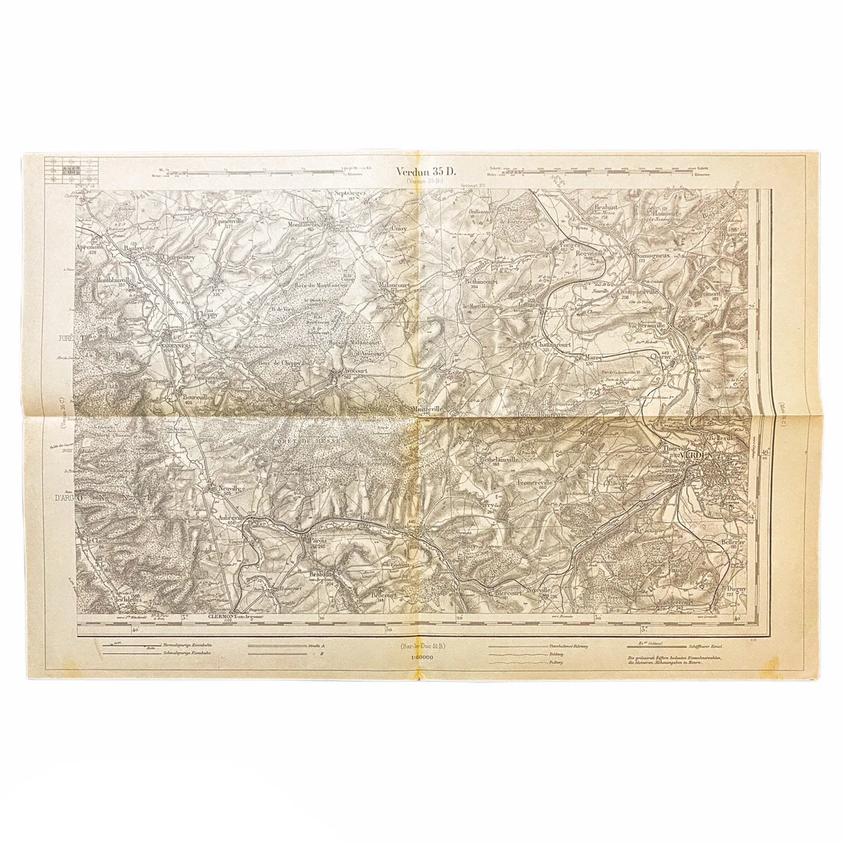 Captured German Combat Map of 'Verdun 35D' France Sector