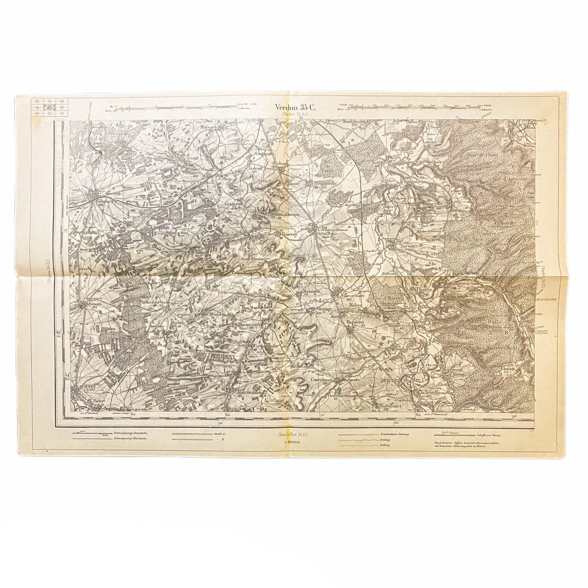Captured German Combat Map of 'Verdun 35C' France Sector