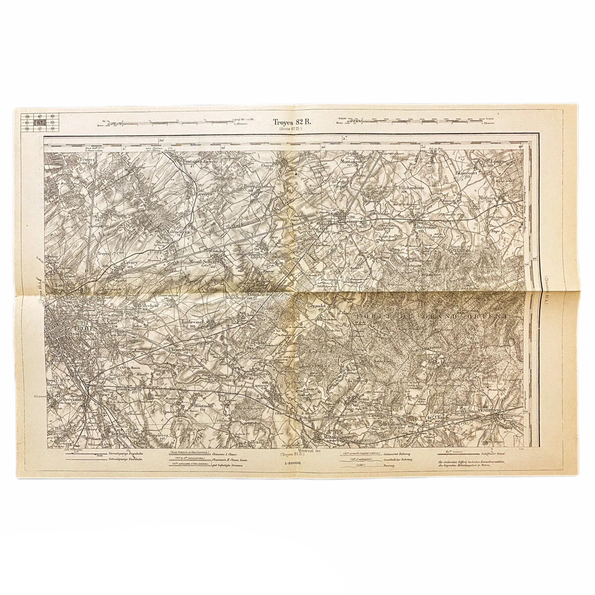 Captured German Combat Map of 'Troyes 82B' France Sector