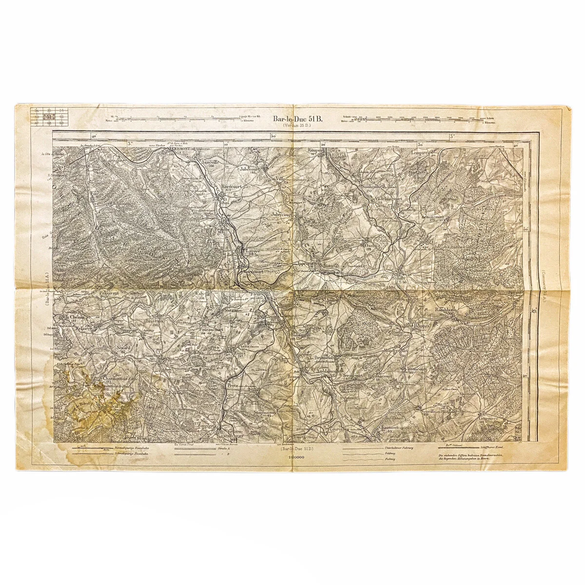 Captured German Combat Map of 'Bar-le-Duc 51B' France Sector