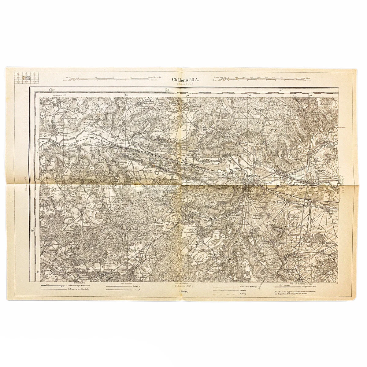 Captured German Combat Map of 'Châlons 50A' France Sector
