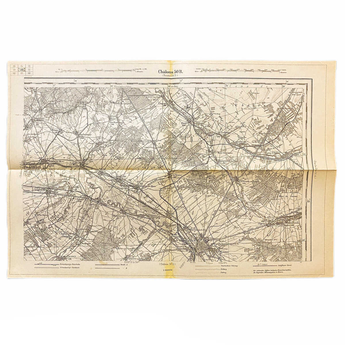 Captured German Combat Map of 'Châlons 50B' France Sector