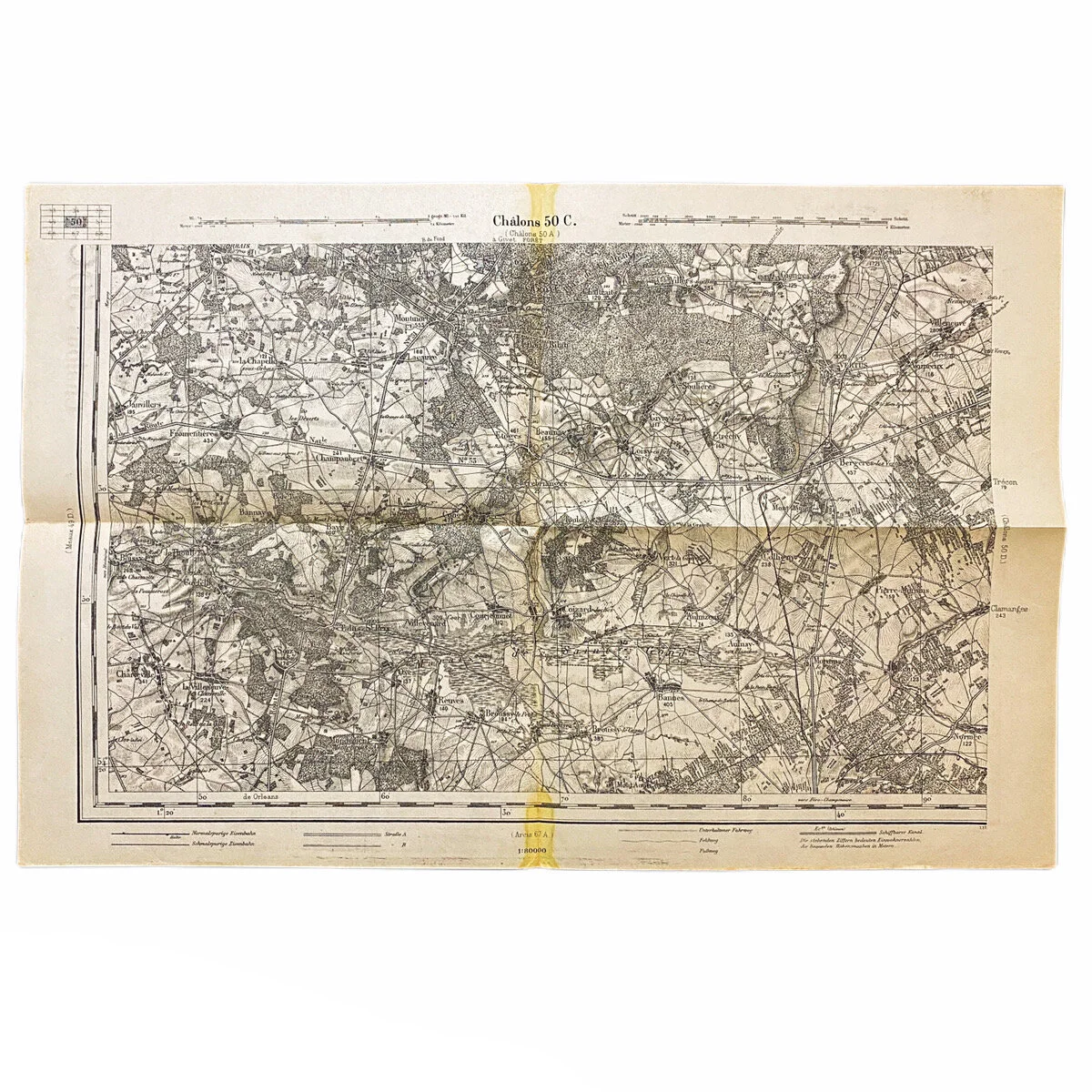 Captured German Combat Map of 'Châlons 50C' France Sector