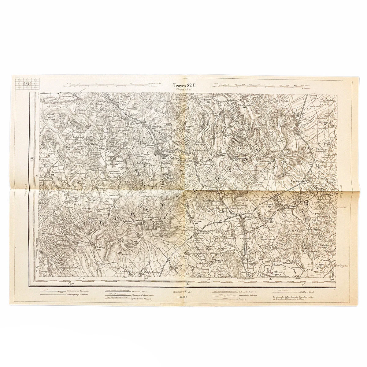 Captured German Combat Map of 'Troyes 82C' France Sector