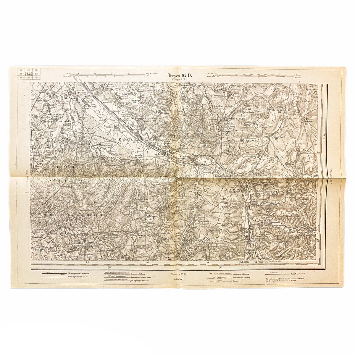 Captured German Combat Map of 'Troyes 82D' France Sector