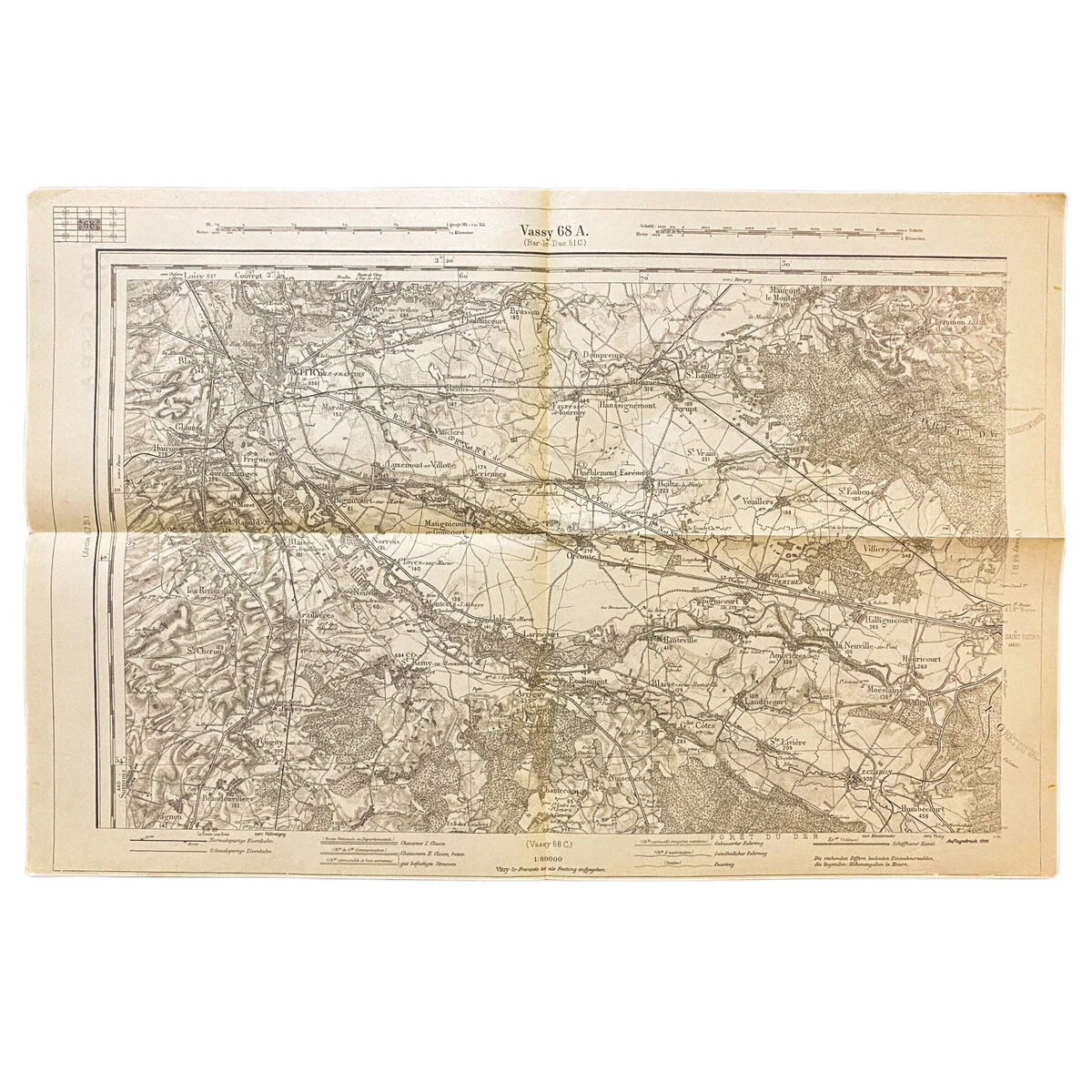 Captured German Combat Map of 'Vassy 68A' France Sector