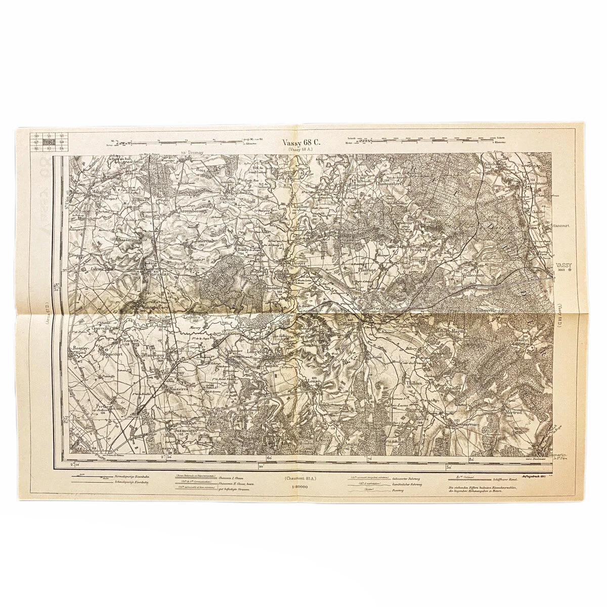Captured German Combat Map of 'Vassy 68C' France Sector