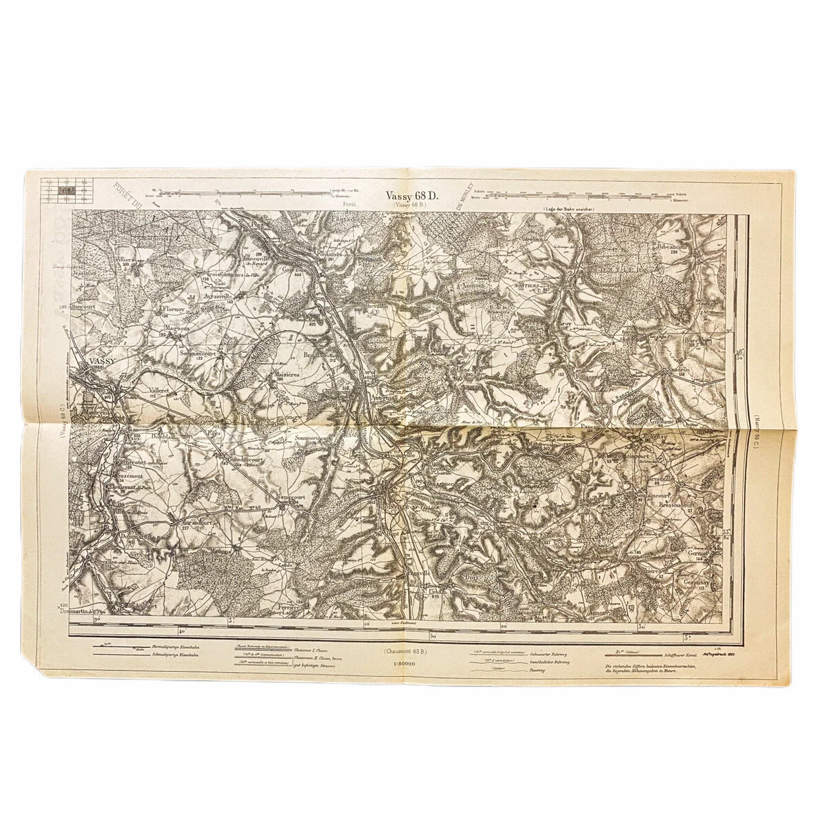 Captured German Combat Map of 'Vassy 68D' France Sector