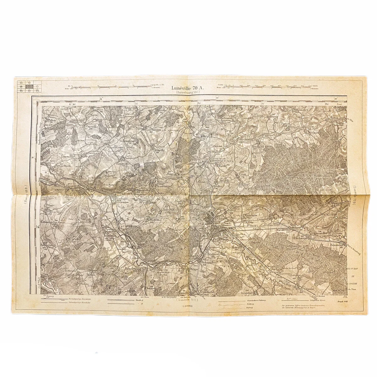 Captured German Combat Map of 'Lunéville 70A' France Sector