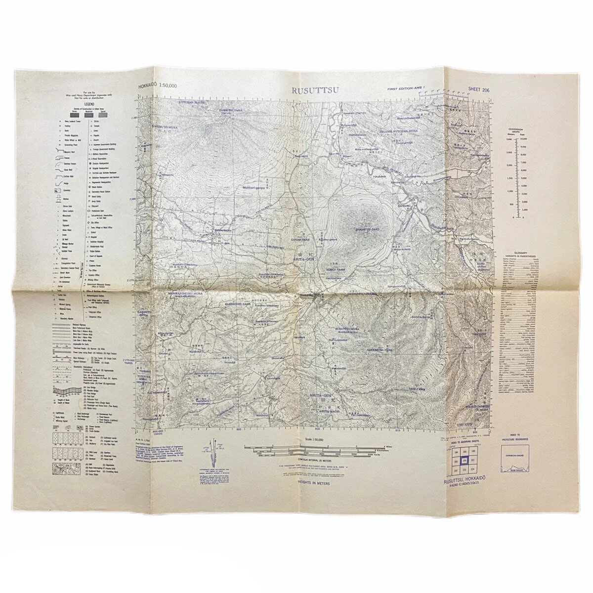 1944 First Edition AMS Naval Firing Map of 'Rusuttsu' Hokkaido Japan