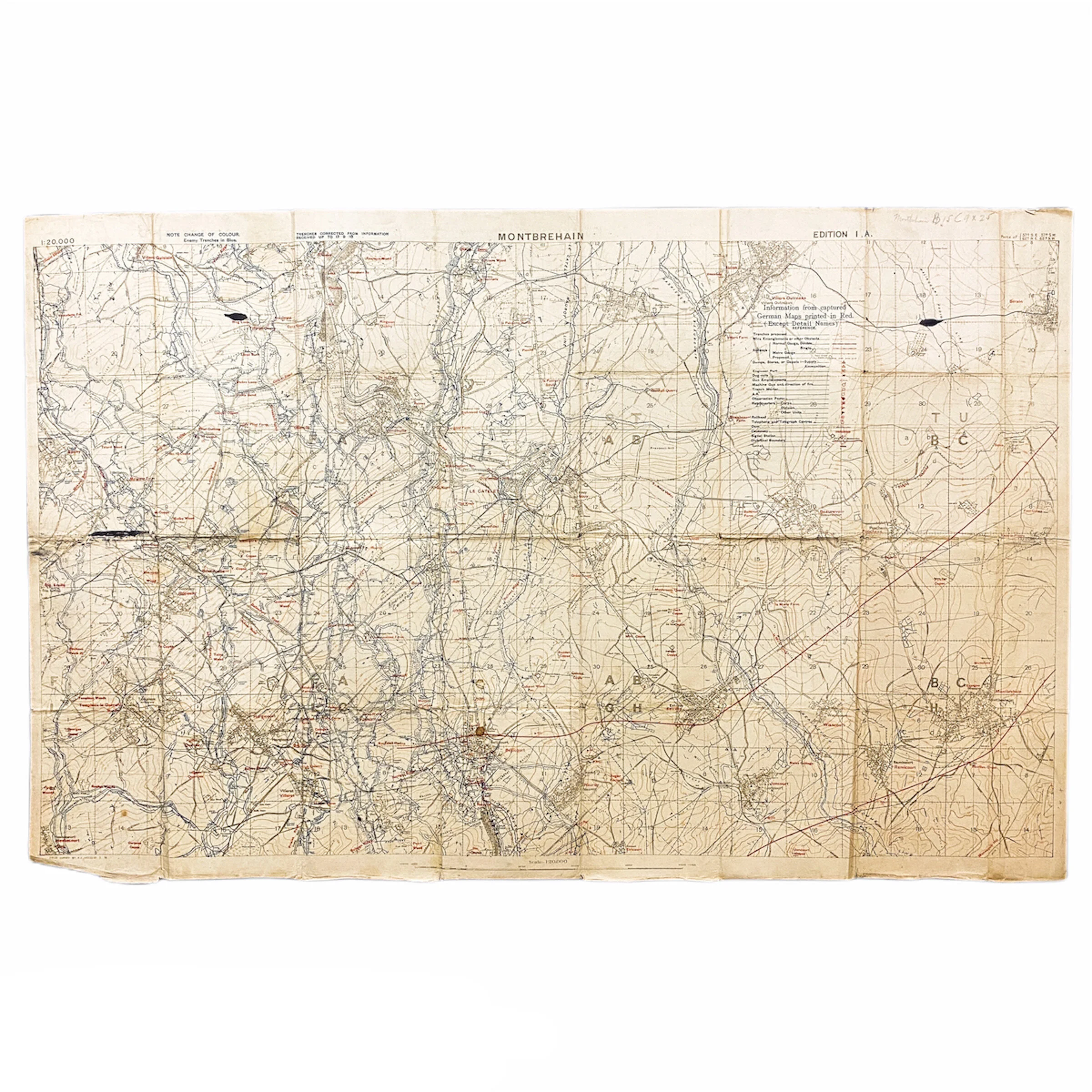 Montbrehain '9/19/1918' German Emplacement and Trench Positions Linen Combat Map