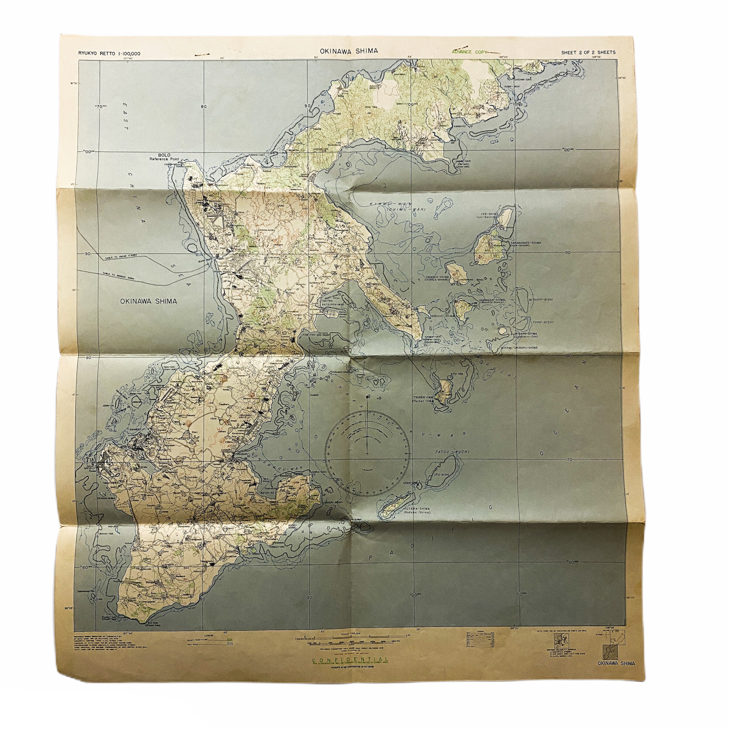 1945 CONFIDENTIAL Southwest Battlefield Composite Map of Okinawa Invasion Map