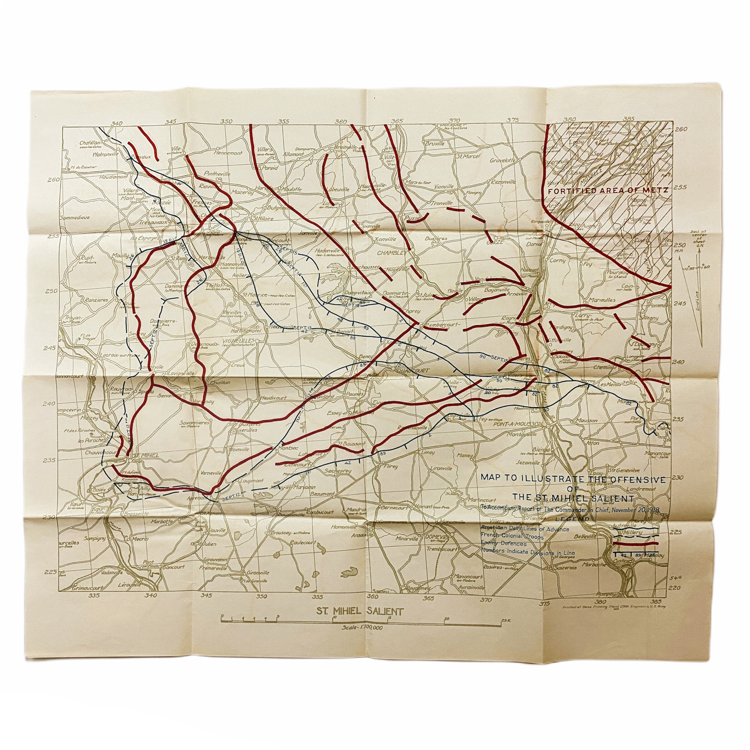 1918 St. Mihiel Offensive Advancement 29th Engineers Officers Map