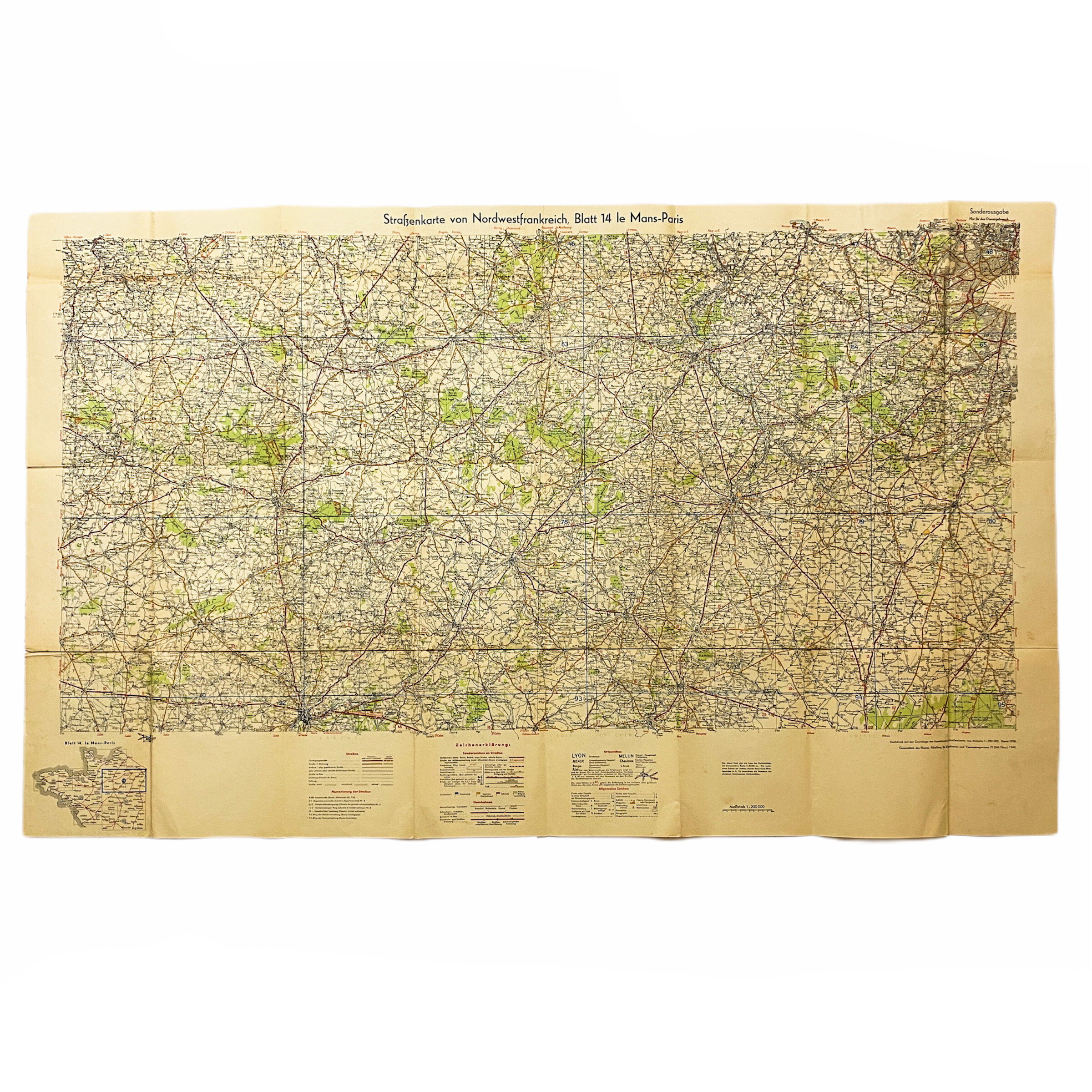 1940 Dated German Frankreich (France) Map -Blatt 14 'Le Mans Paris' Combat Sector