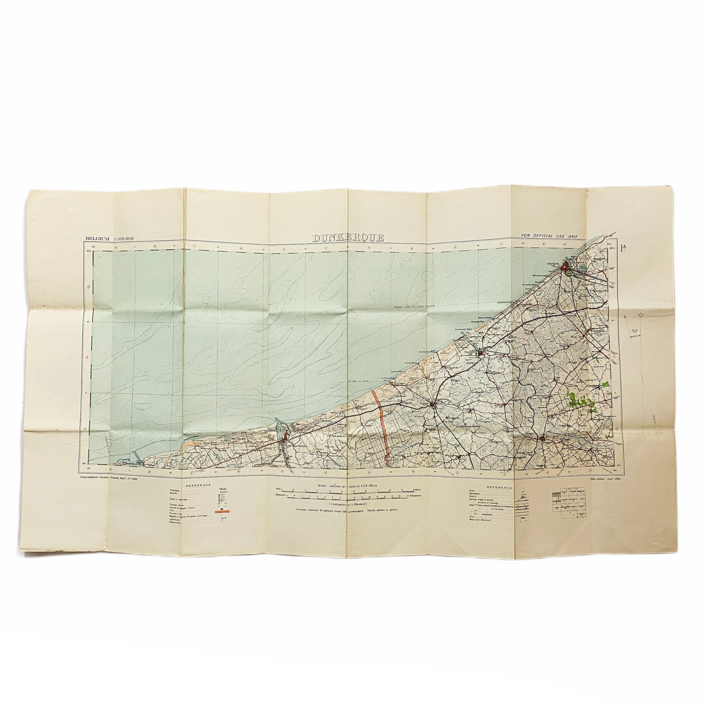 WWI Dunkirk War Office Map Dated 1915
