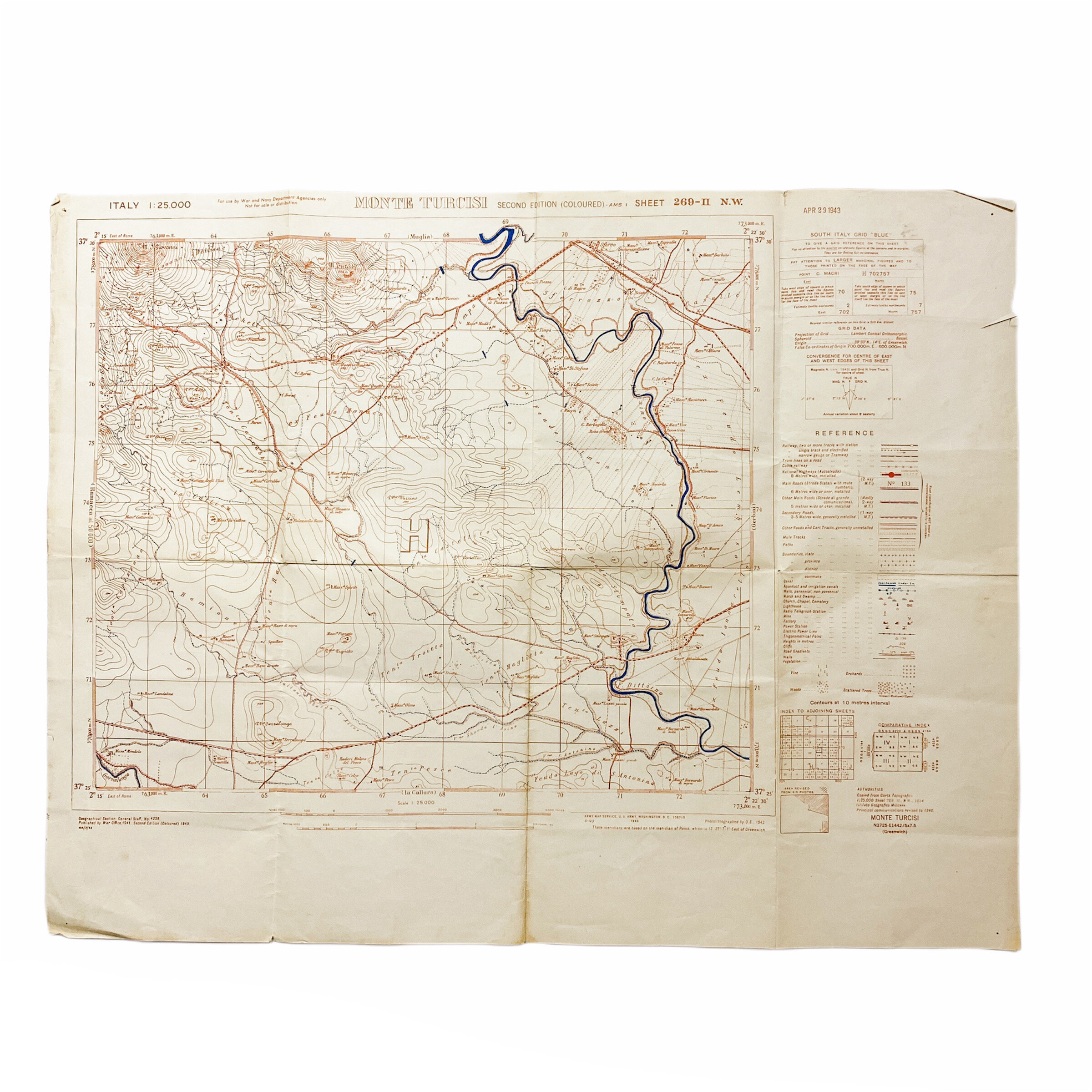 'Monte Turcisi ' - War Office 1943 Dated - Invasion of Sicily Map