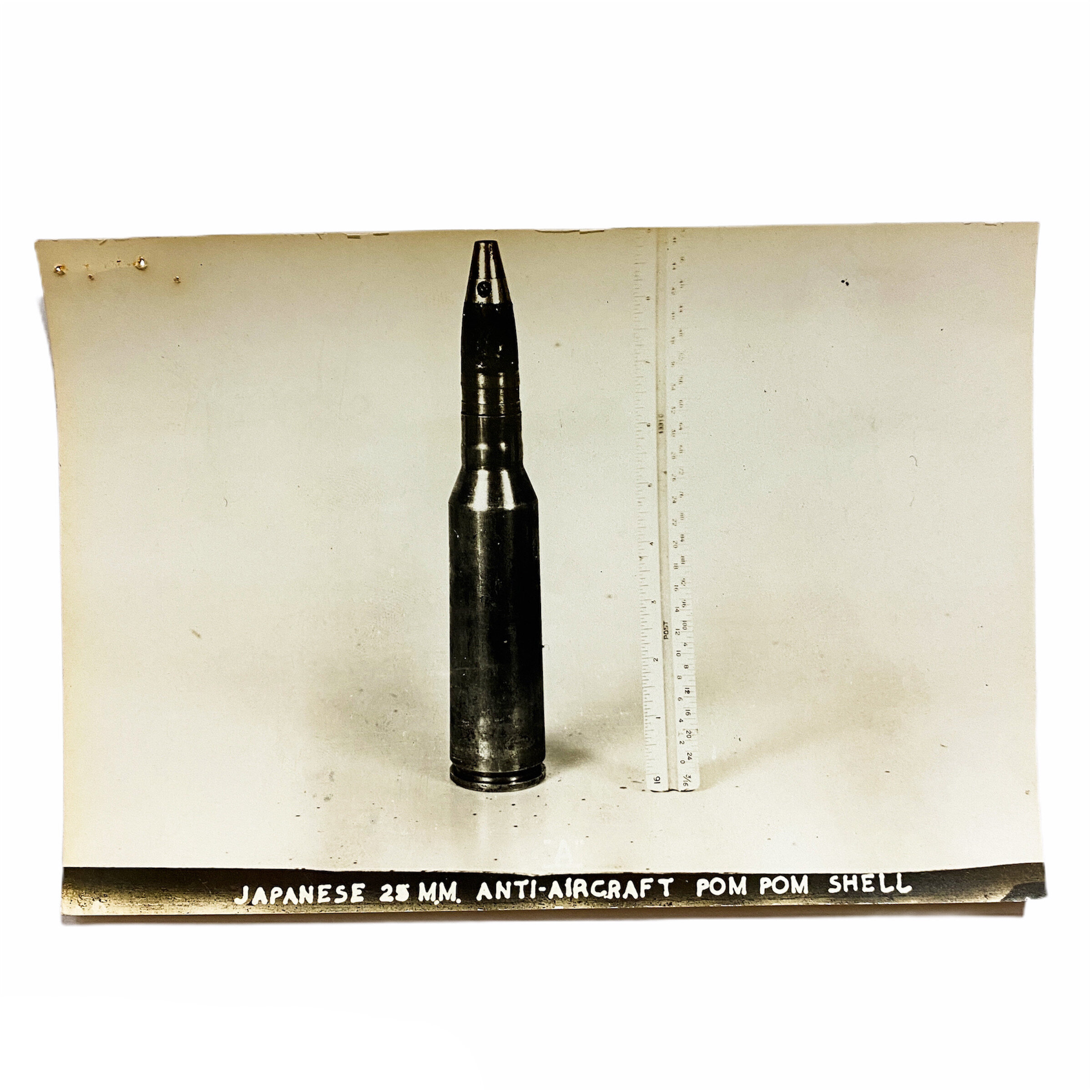 WWII Disposal Unit 'CLASSIFIED' Japanese 25mm Anti-Aircraft Pom Pom Shell Photograph