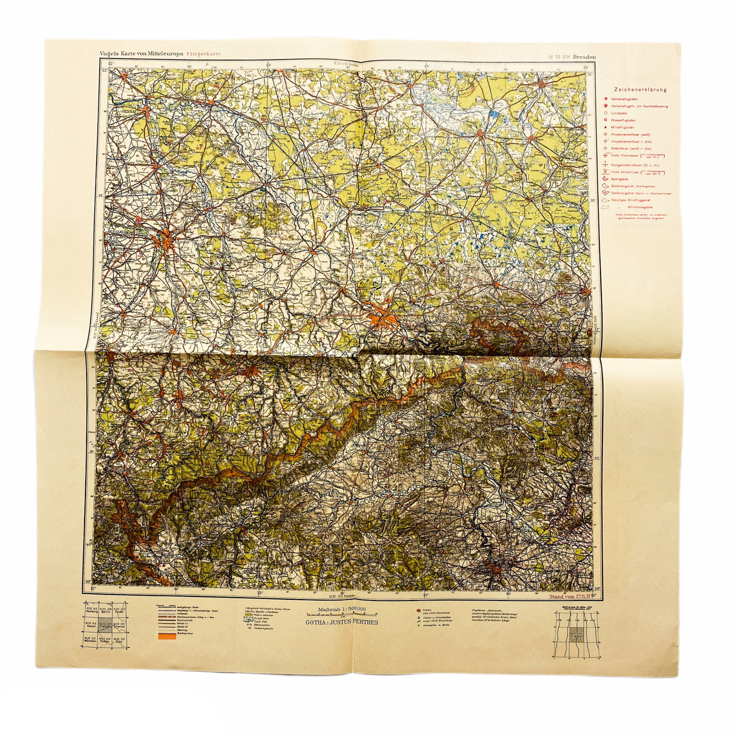 1938 Dated German "Dresden" Map - Major Center for&nbsp;Nazi Germany’s Rail and Road Networks