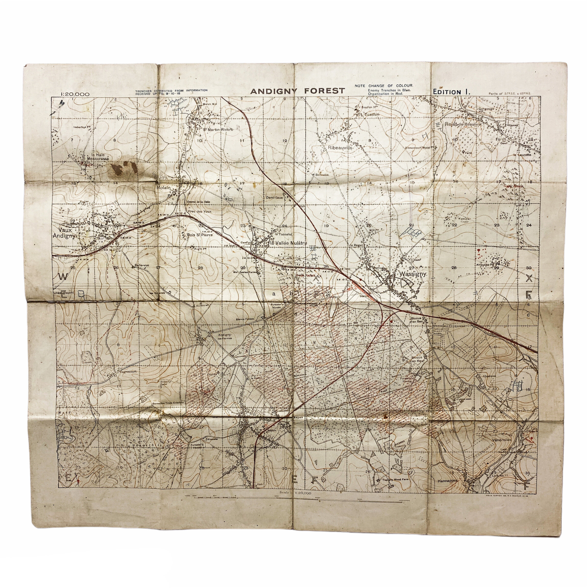 Battle of the Selle '9/10/1918' German Emplacement and Trench Positions - "Andigny Forest" Combat Map