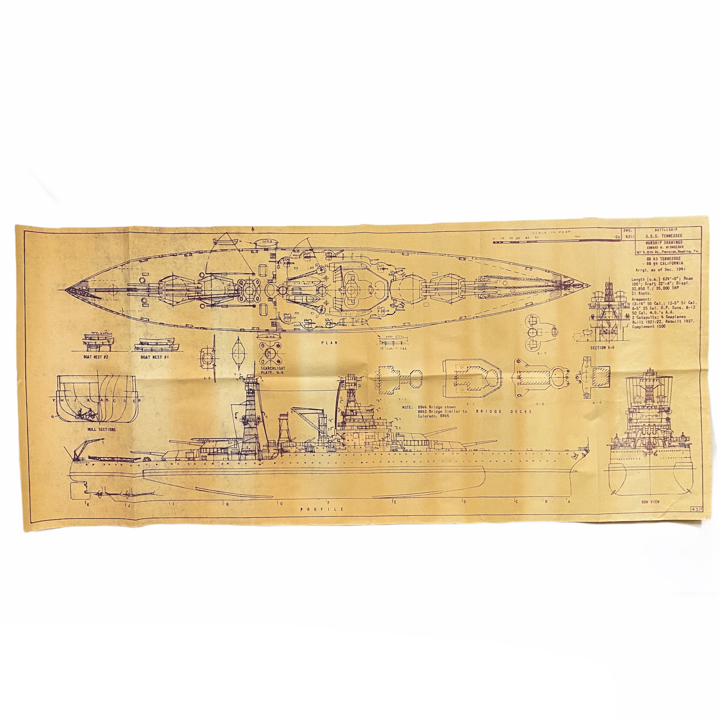 Battleship U.S.S. Tennessee Layout Blueprint - Drawing 431(X) - Edward H. Wiswesser