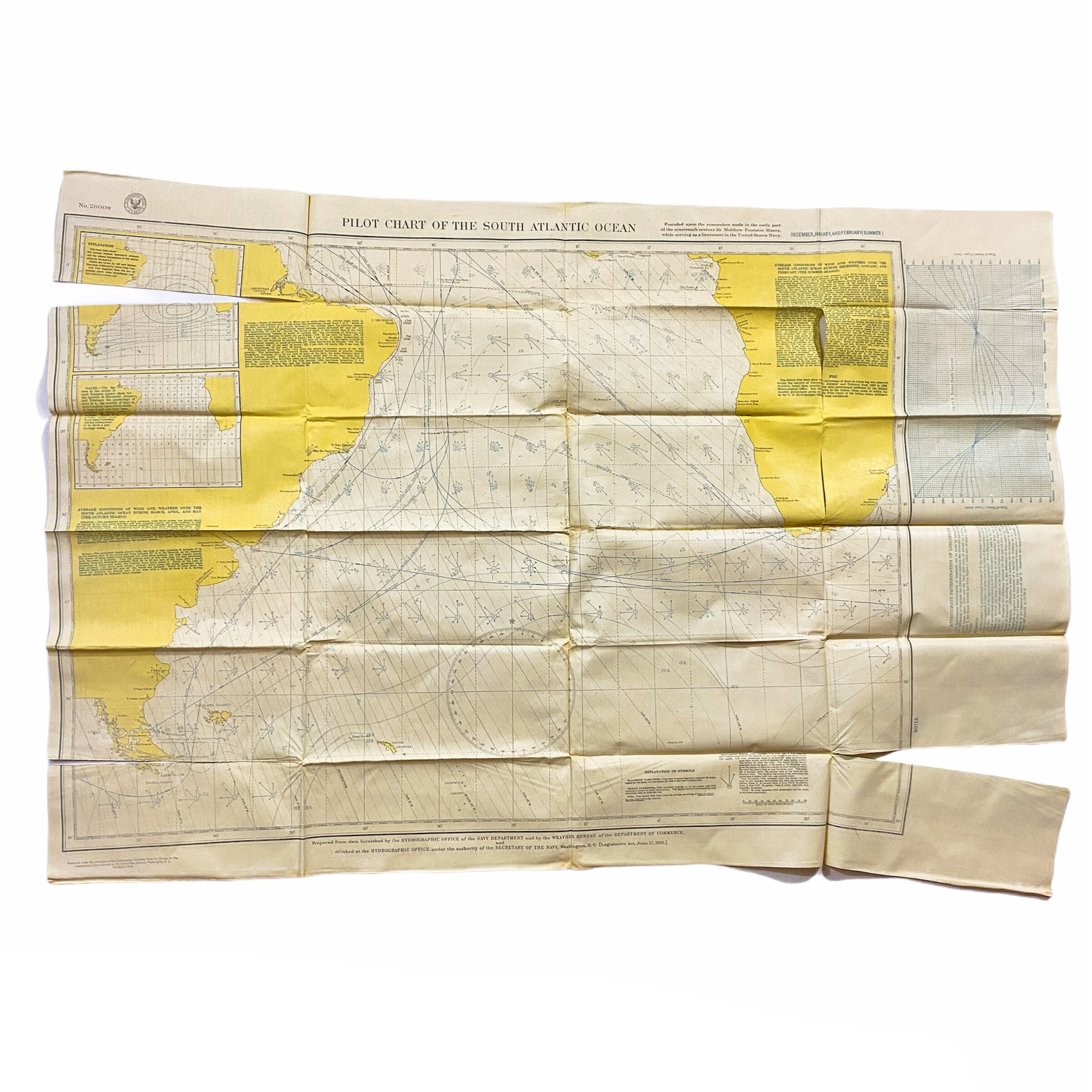 March 1944 - (A.A.F.) U.S. Army Air Force Life Raft Current Map - South Atlantic Ocean - Limited Print Edition