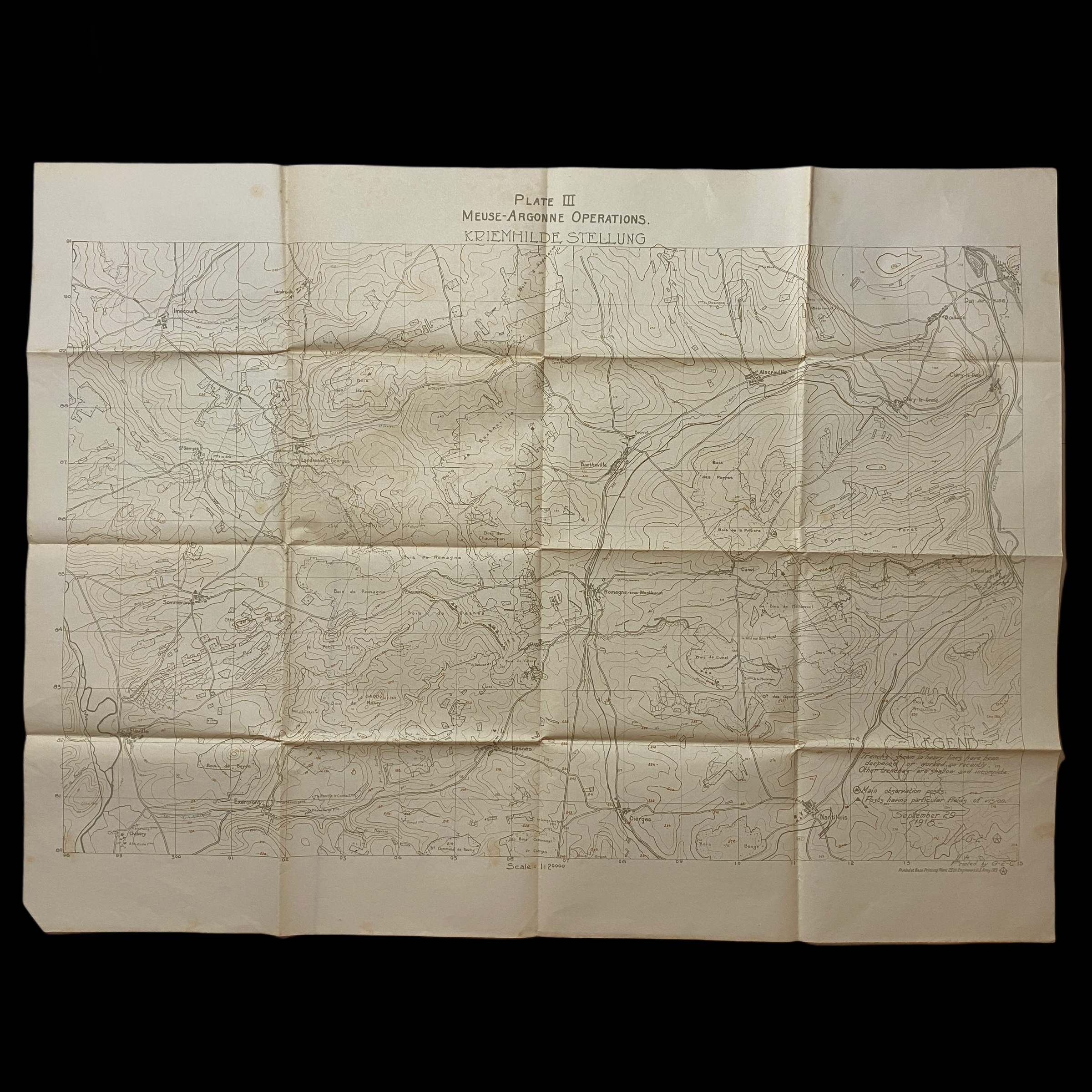 29th Engineers U.S. Army - Meuse Argonne Operations - Observation Map 'Kriemhilde Stellung'