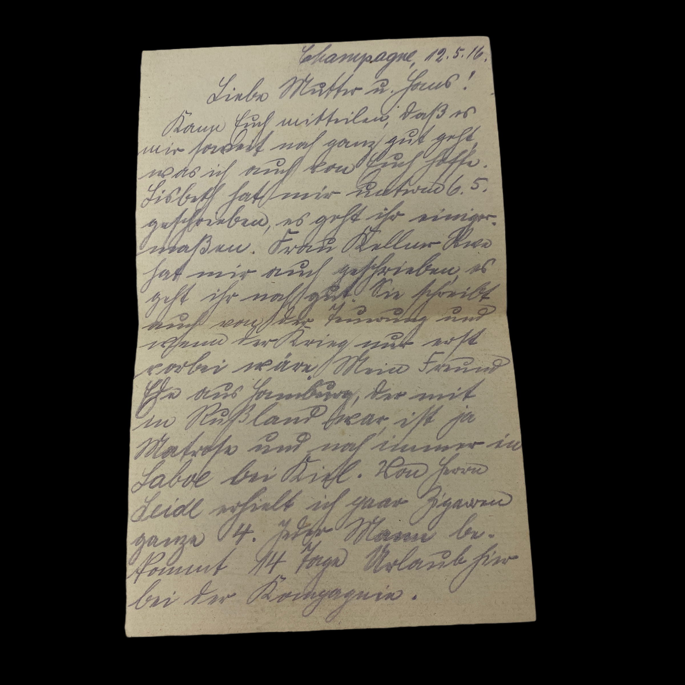 Rare 1916 Champagne (France) WWI German Soldier's Handwritten FIELDPOST Letter