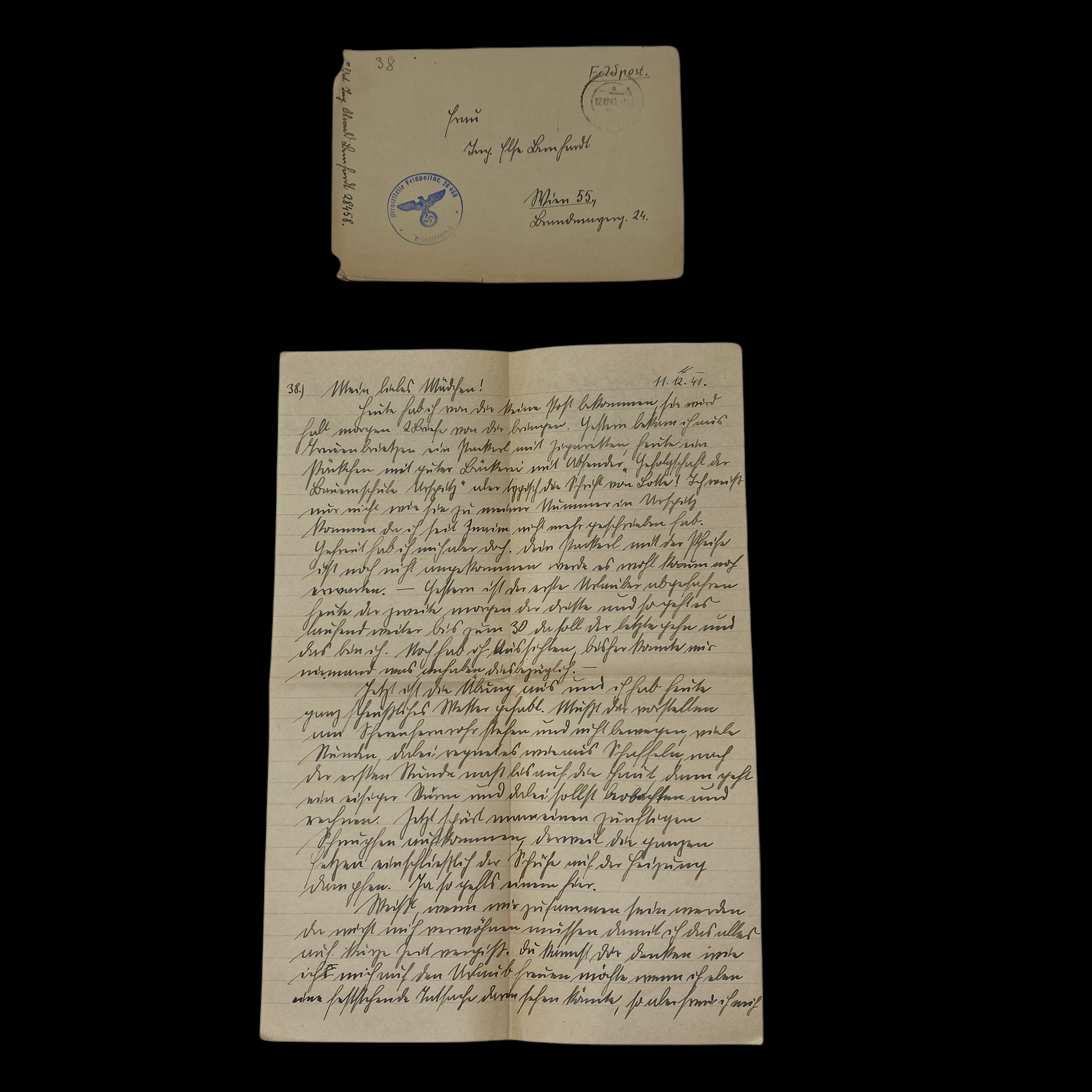WWII 1941 Dated Named K.I.A. German Soldier (Bernhardt) Combat Letter to Wife *