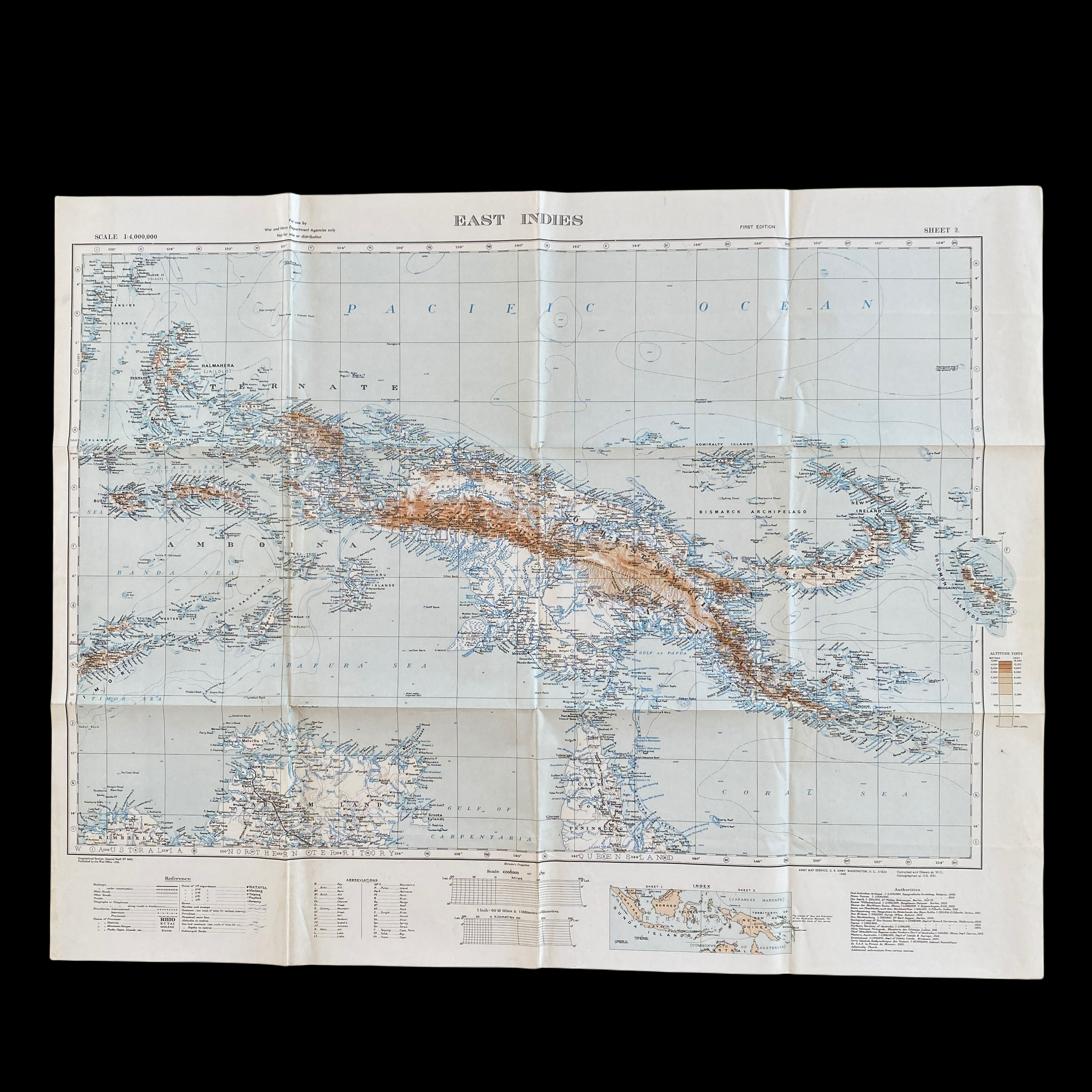 Early WWII New Guinea Pacific Theater MacArthur Special Combat Operations Map