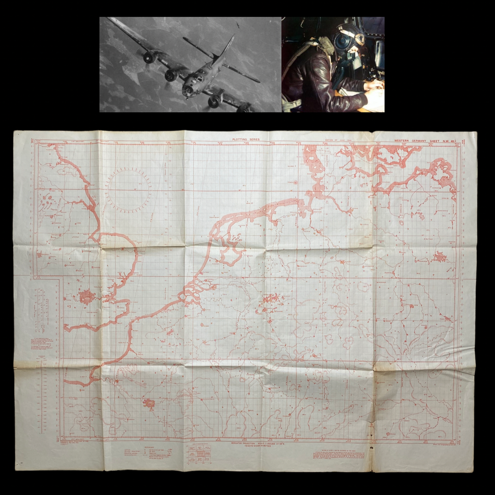 VERY SCARCE! June 1944 WWII Mission Plotting Series Map - 100th Bomb Group  B-17 Navigator Bomb Raid Mission Map — Premier Relics