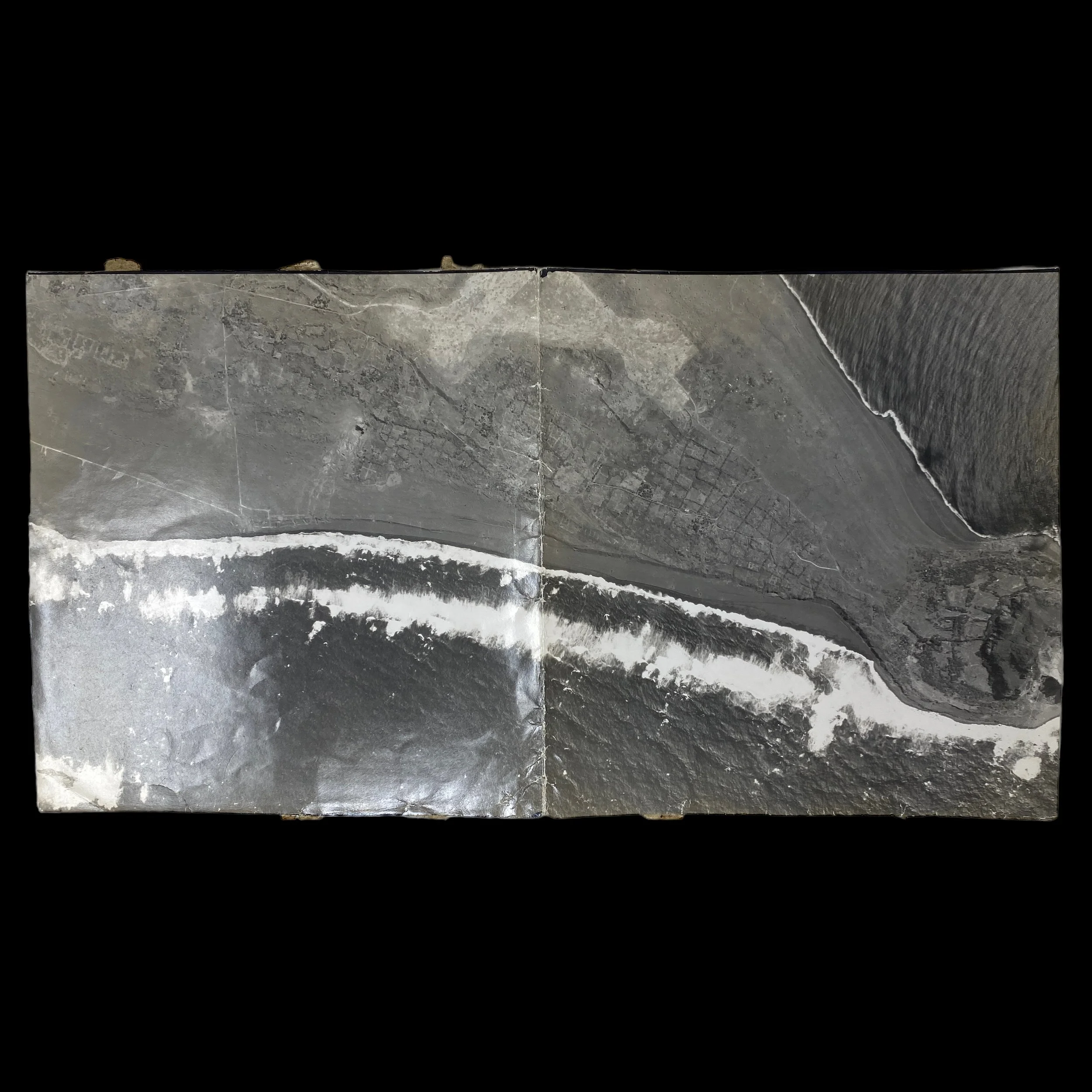 VERY RARE! WWII SECRET Iwo Jima Mount Suribachi Sector Pre-Invasion Aerial Reconnaissance Photograph (GREEN, RED 1, RED 2, and YELLOW 1 Beaches)