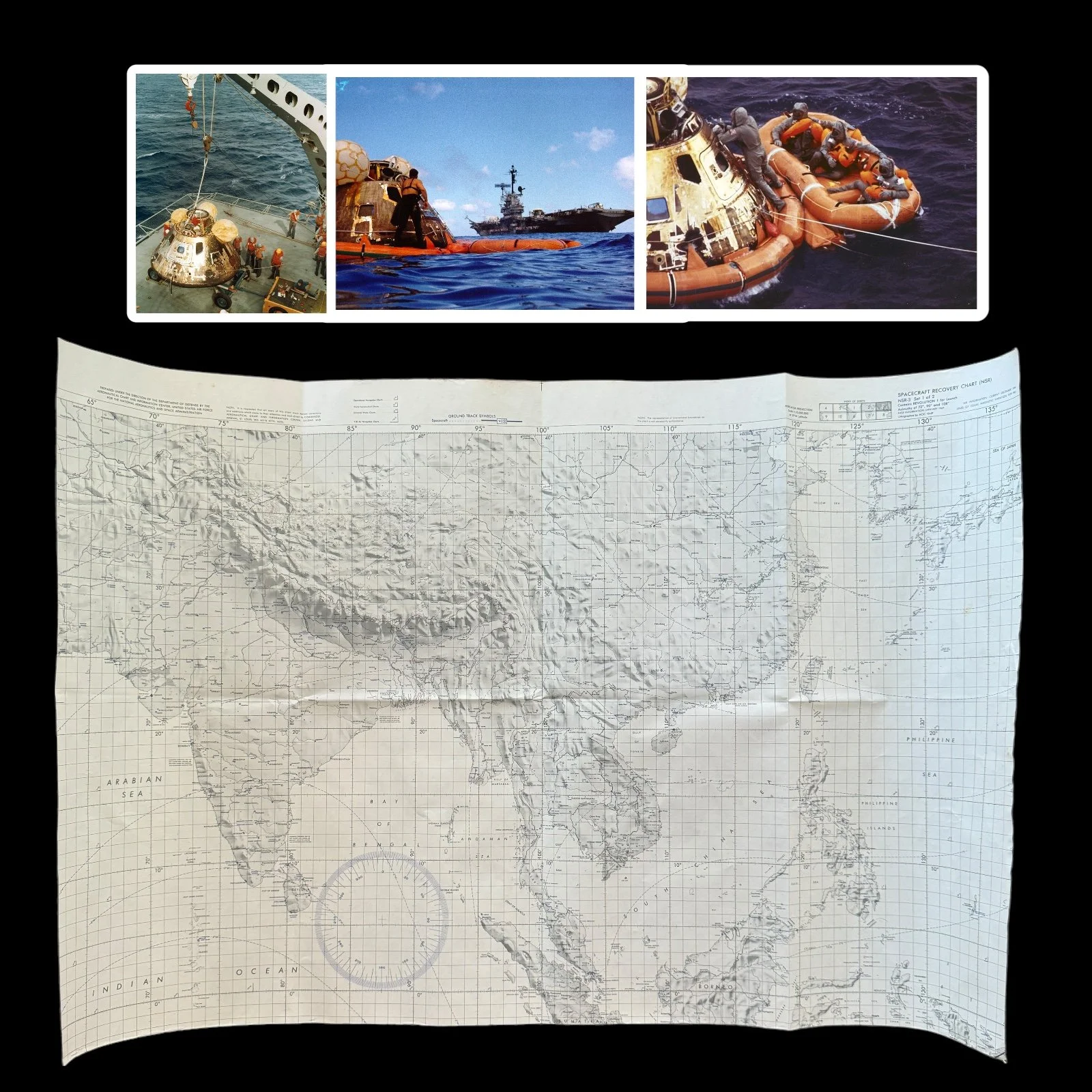 RARE! Original NASA 1969 Apollo 9-12 Mission "Spacecraft Recovery Chart" Department of Defense (DoD)