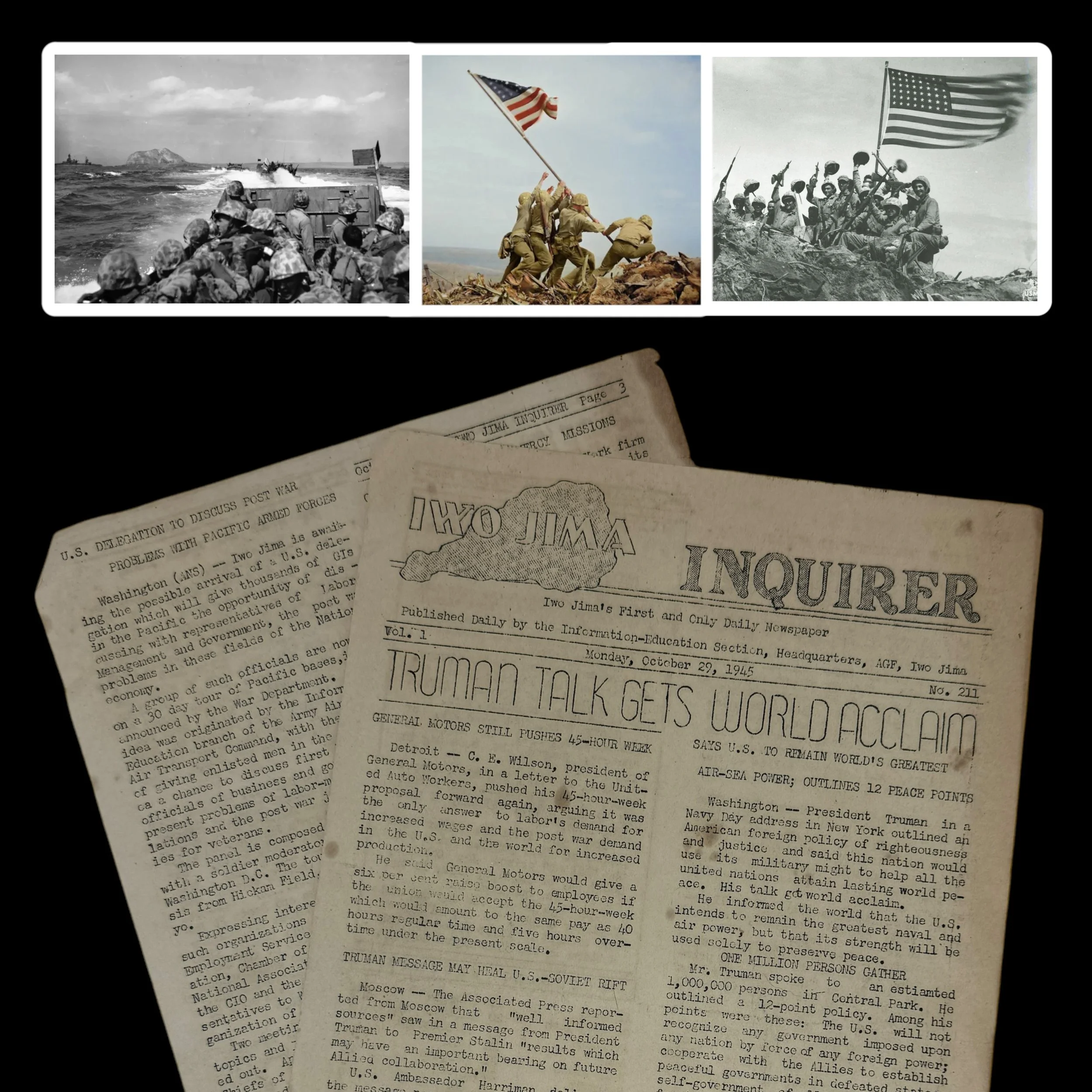 VERY RARE! WWII October 29th, 1945 Iwo Jima Inquirer Battlefield-Printed USMC Combat Press Newspaper