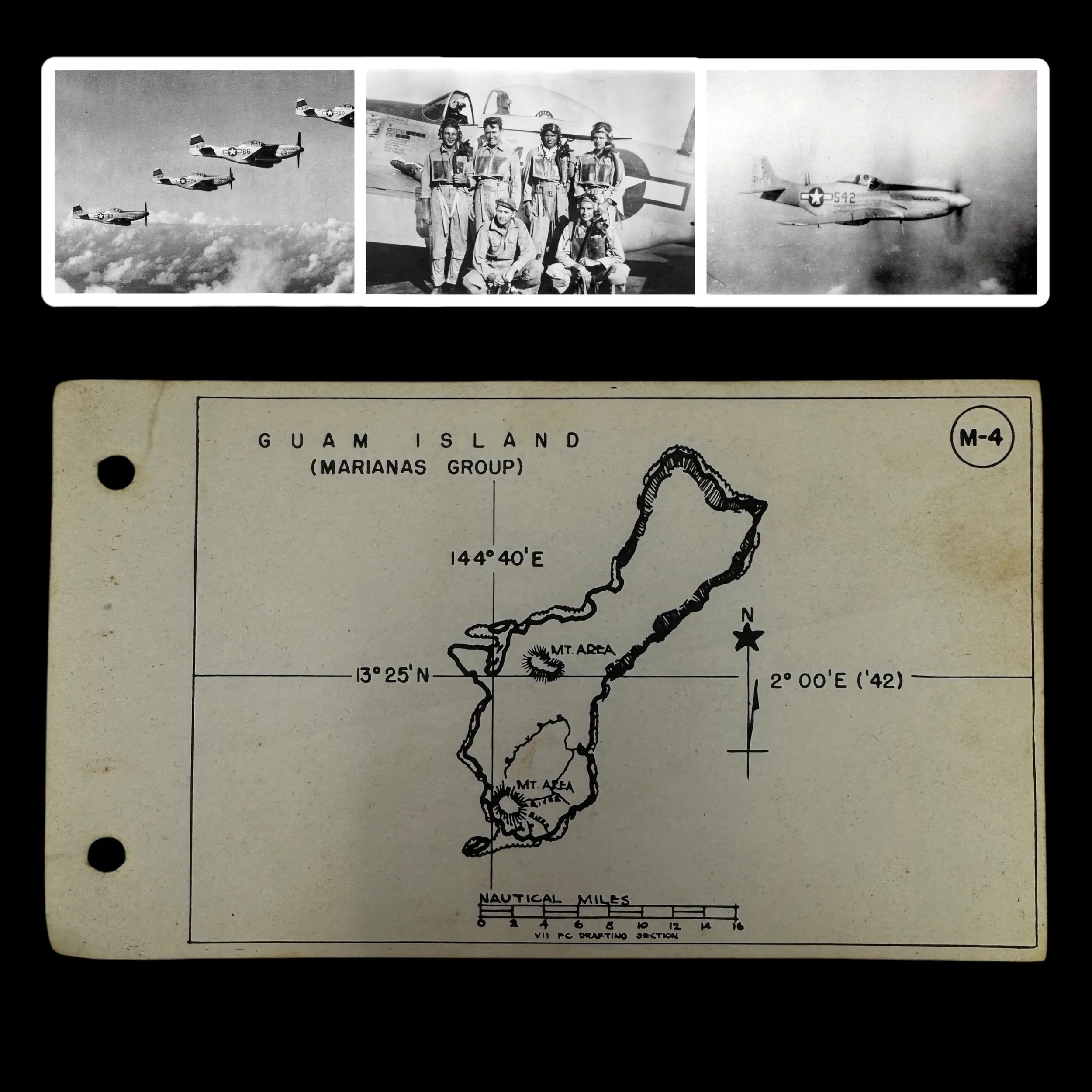 RARE! WWII VII Fighter Command P-51 Mustang Pilot Guam (Marianas Group) "Kneepocket" Flight Combat Map
