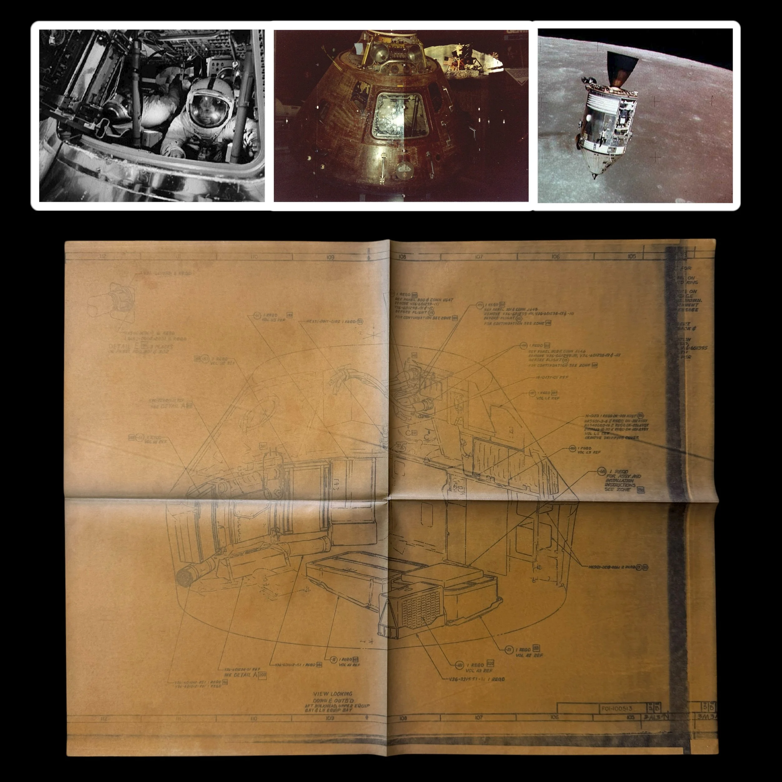 VERY RARE! Original 1971 Apollo 16 NASA Apollo Command Service Module (CSM) Blueprint with NASA Engineer Apollo 16 & 17 Mission CSM Modifications #2